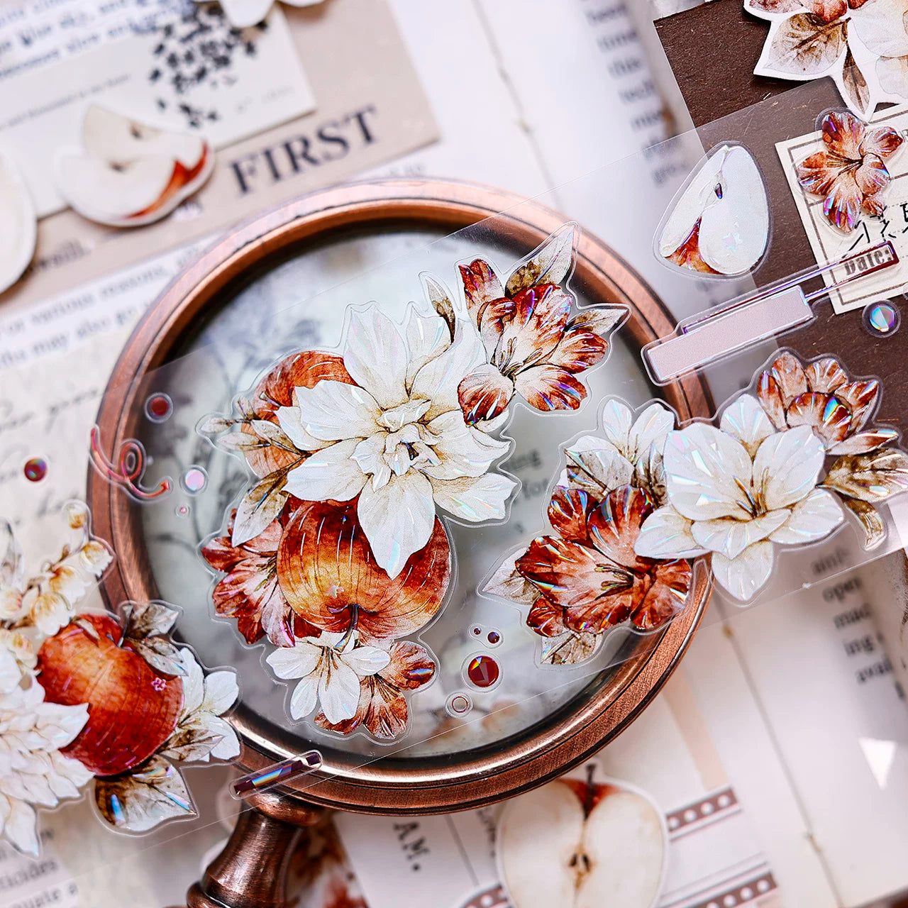 XiaoBaiJia【Sweet Dream Blossoms】Orginal Design Kiss-cut Washi/Pet Floral Tape Light Retro Landscaping Stickers