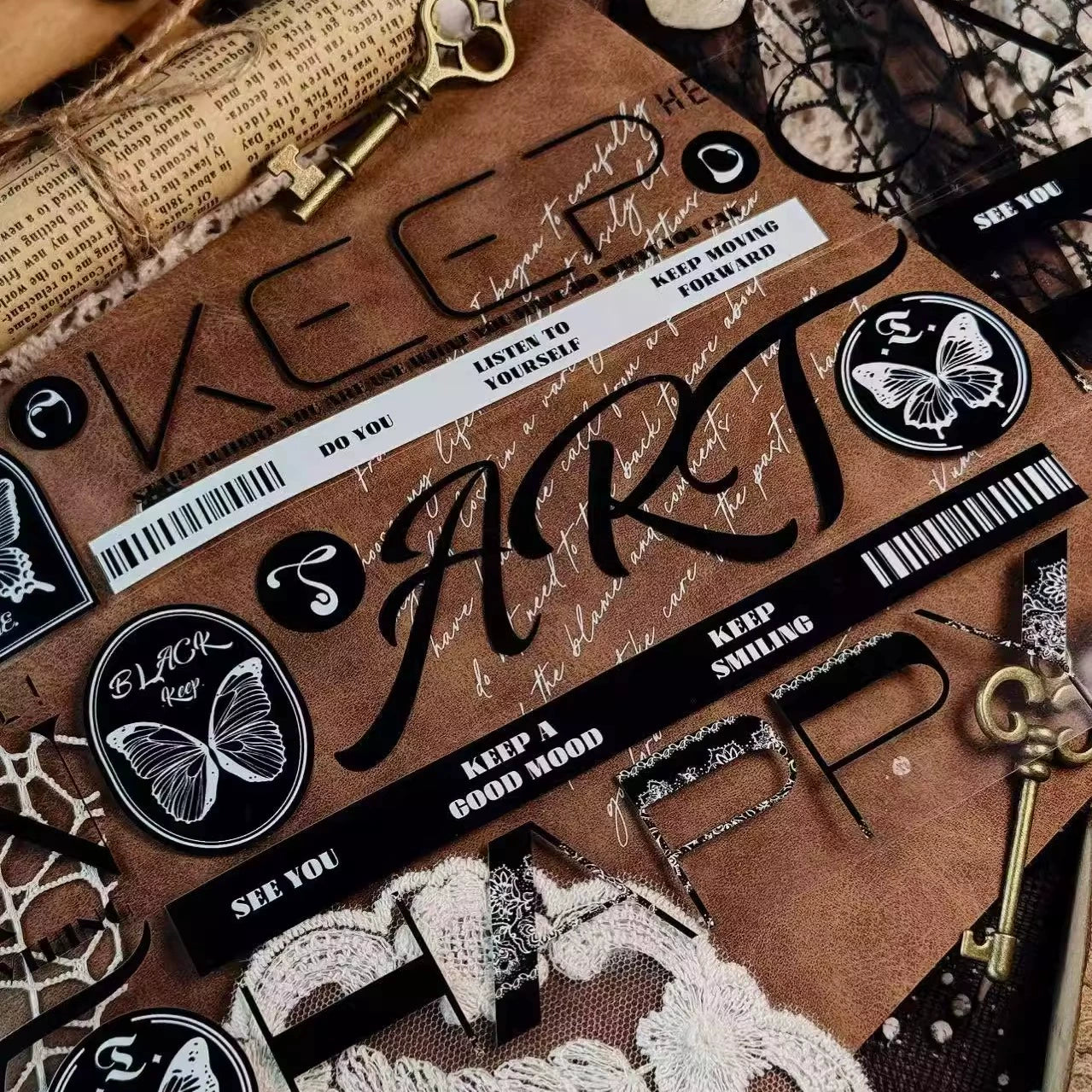 Linlanxi 【Residual Charm and Flowing Light】Original Pre-cut Washi/Pet Tape,New Fashion Retro Wider English Text