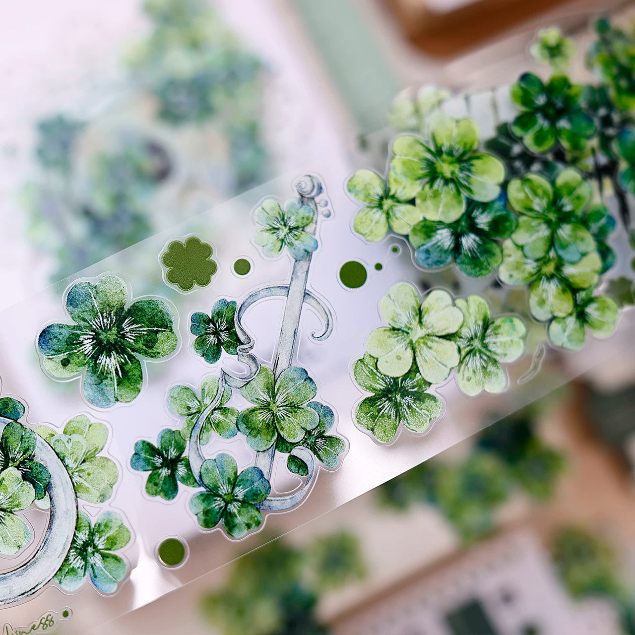 XiaoBaiJia【four-leaf clover】Orginal Design Kiss-cut Washi/Pet Floral Tape Light Retro Landscaping Stickers