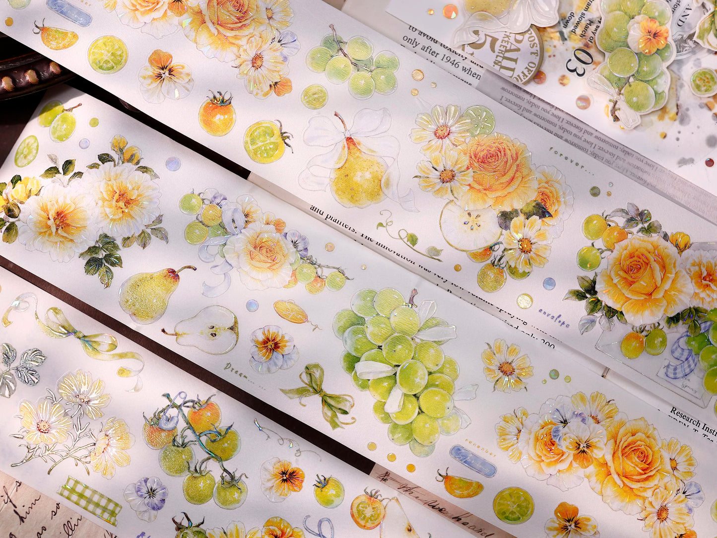 XiaoBaiJia【Green Grape Vine】Pre-cut Floral Orginal Design Washi Pet Tape Light Retro Stickers