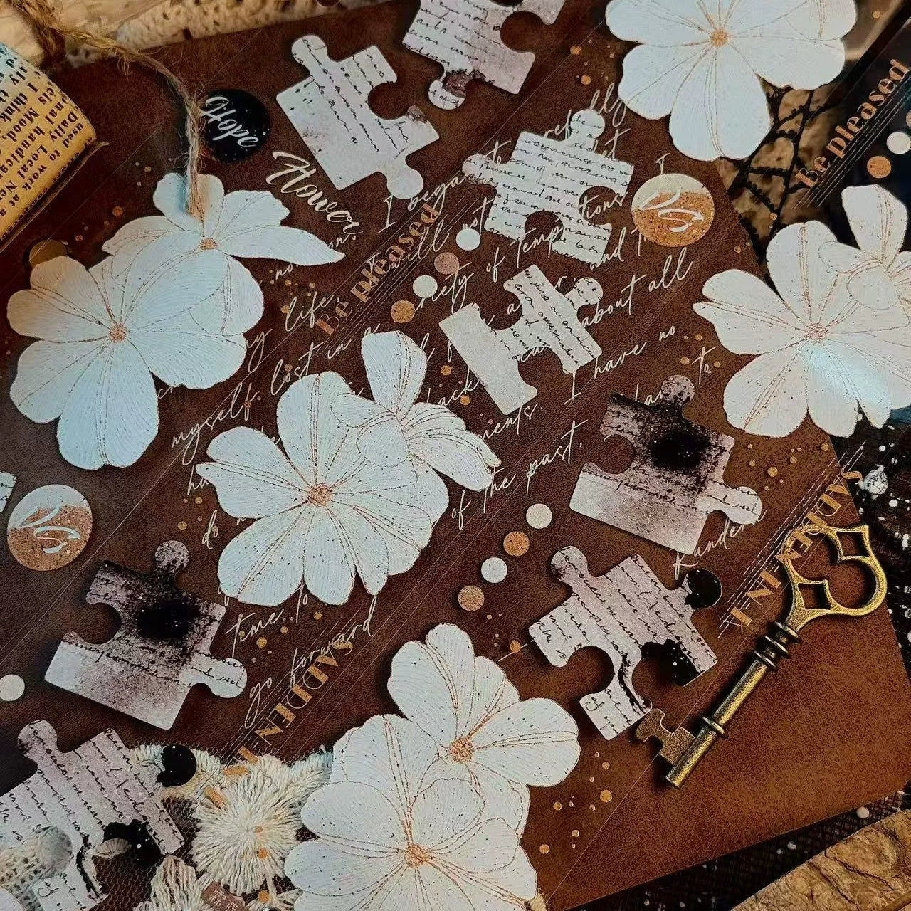 Linlanxi 【Ink Rhyme Printing Traces】Original New Product Retro Flower Puzzle Washi/Pet Tape