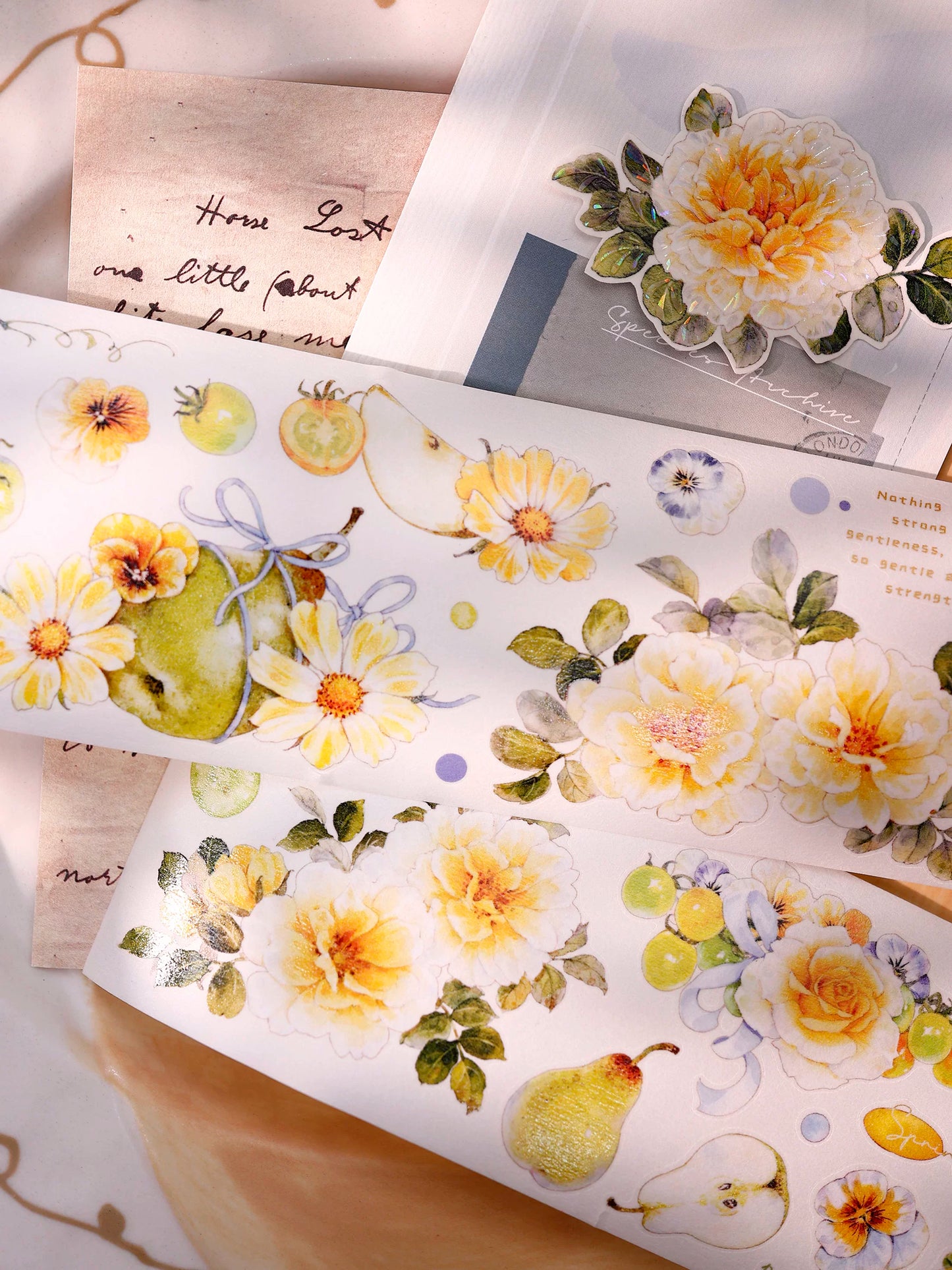 XiaoBaiJia【Green Grape Vine】Pre-cut Floral Orginal Design Washi Pet Tape Light Retro Stickers