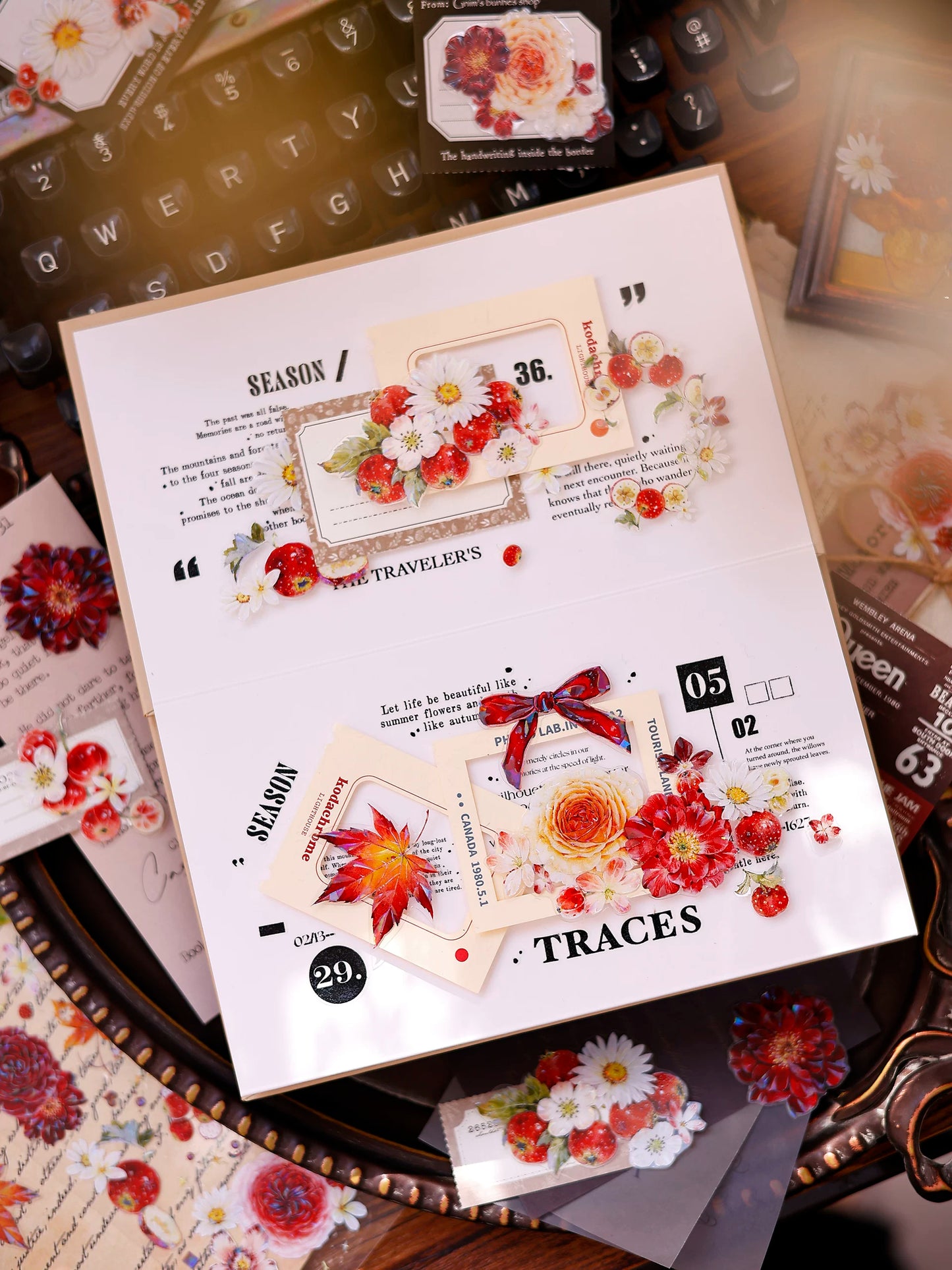 XiaoBaiJia Salt Series【Red Fruit Fragrance】Orginal Design Kiss-cut Washi/Pet Floral Tape Light Retro Landscaping Stickers