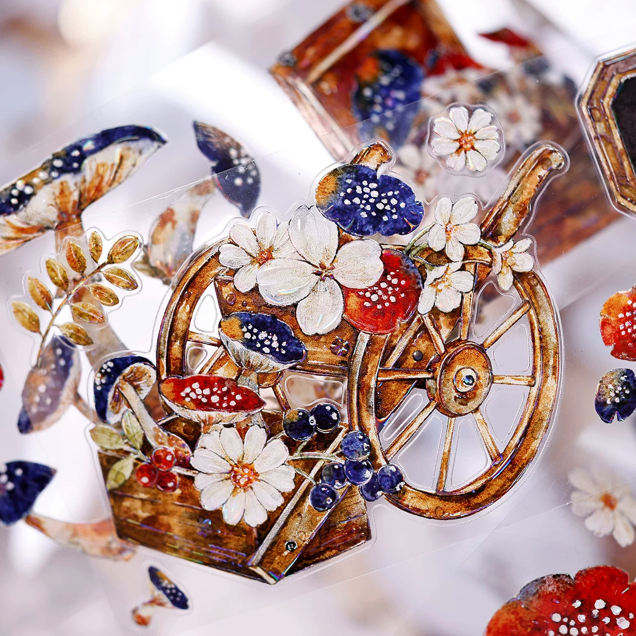 XiaoBaiJia【Mushroom Tales in the Woods】Orginal Design Kiss-cut Washi Pet Floral Tape Light Retro Landscaping Stickers