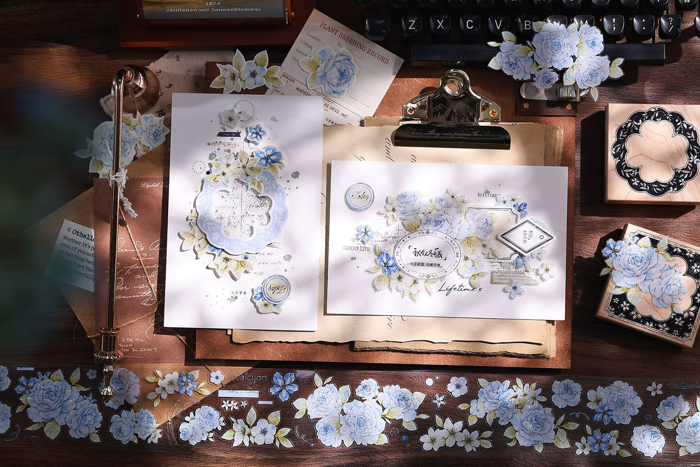 XiaoBaiJia【Jian Shi Blue】Light Retro Orginal Design Washi Pet Tape Landscape Stickers