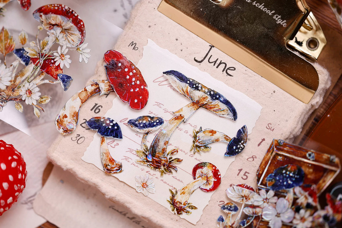 XiaoBaiJia【Mushroom Tales in the Woods】Orginal Design Kiss-cut Washi Pet Floral Tape Light Retro Landscaping Stickers