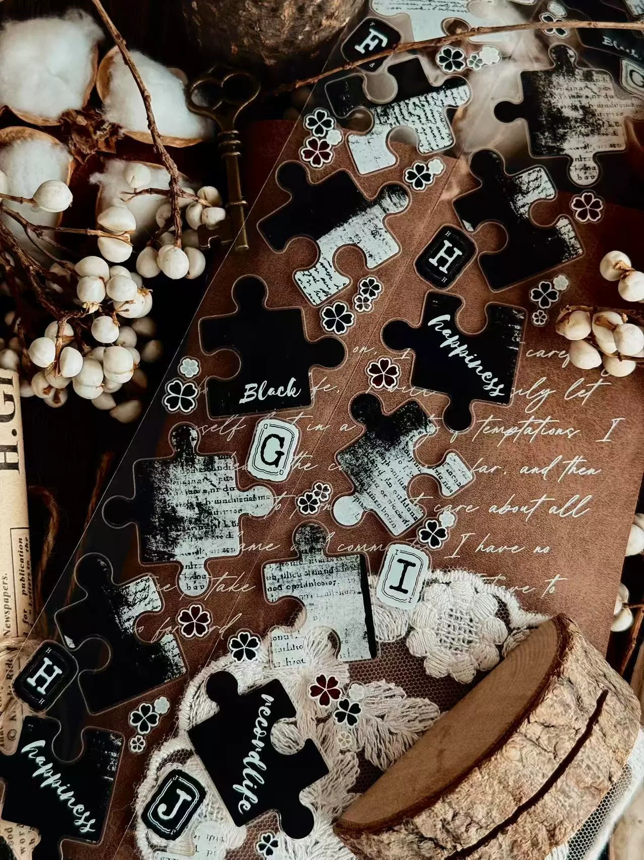 Linlanxi 【Puzzle Painting】Original  Pre-cut Washi/Pet Tape,New Fashion Retro Wider English Counted Tape