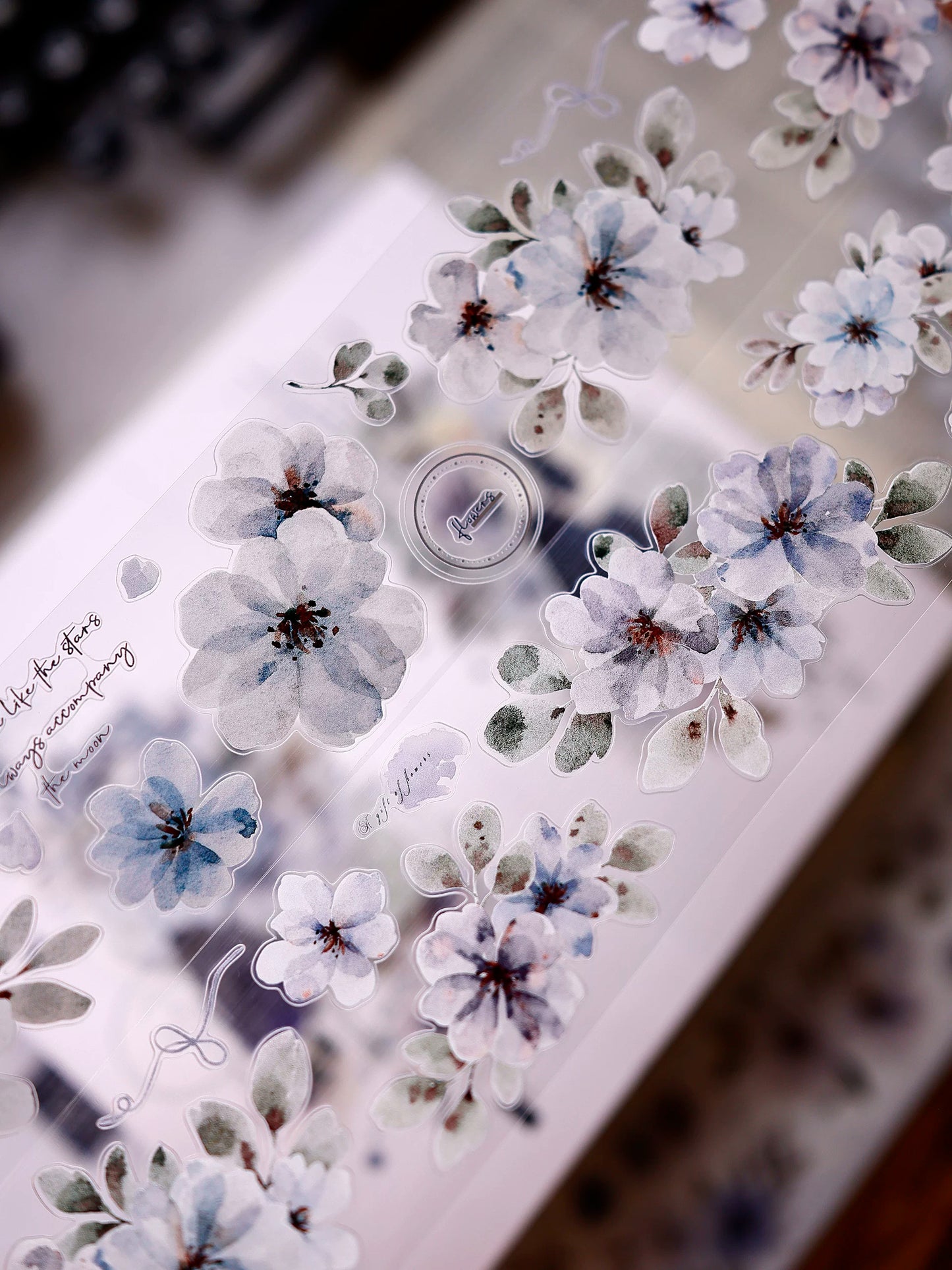 XiaoBaiJia Salt Series【Fog Blue Dense Branches】Pre-cut Orginal Design Washi/Pet Tape Light Retro Stickers