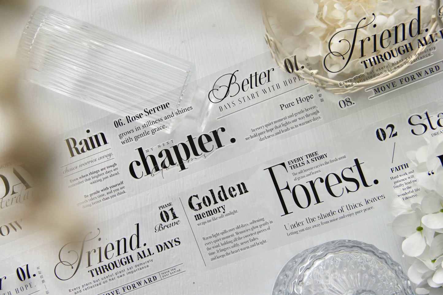 TianCheng-Vol8【Time for Solitude】English Text Washi/PET Tape,for Scrapbook Supplies,Scrapbook Tape Stickers,Junk Journal Supplies