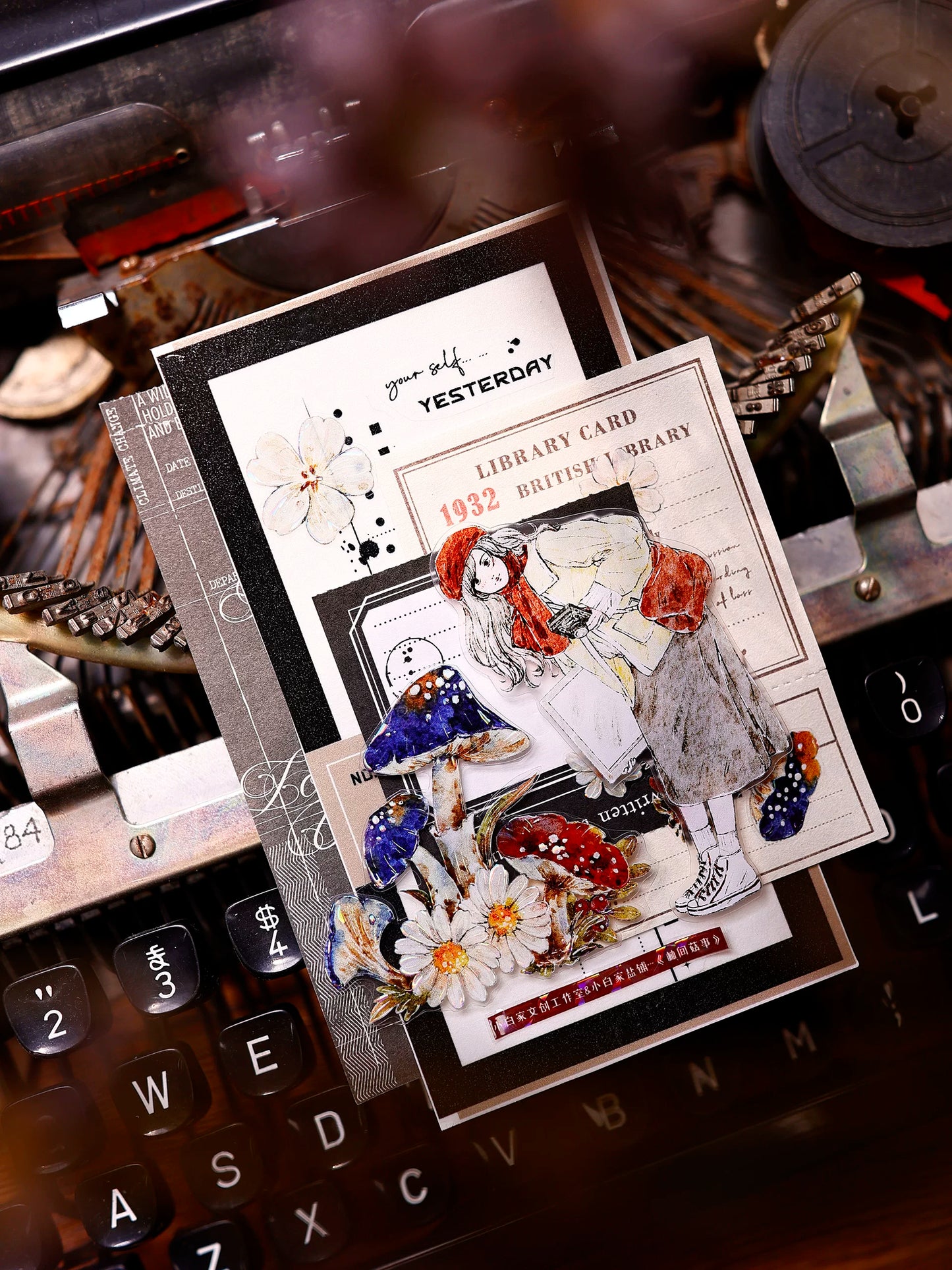 XiaoBaiJia【Mushroom Tales in the Woods】Orginal Design Kiss-cut Washi Pet Floral Tape Light Retro Landscaping Stickers