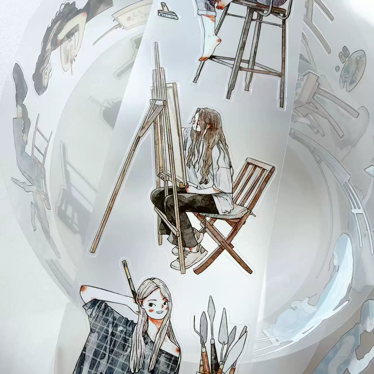 Kaixiaoxun Vol12【The Girl Who Draws】 Pre-Cut Long Loop Washi/Matte PET Tape for Scrapbook Supplies,Junk Journal Supplies