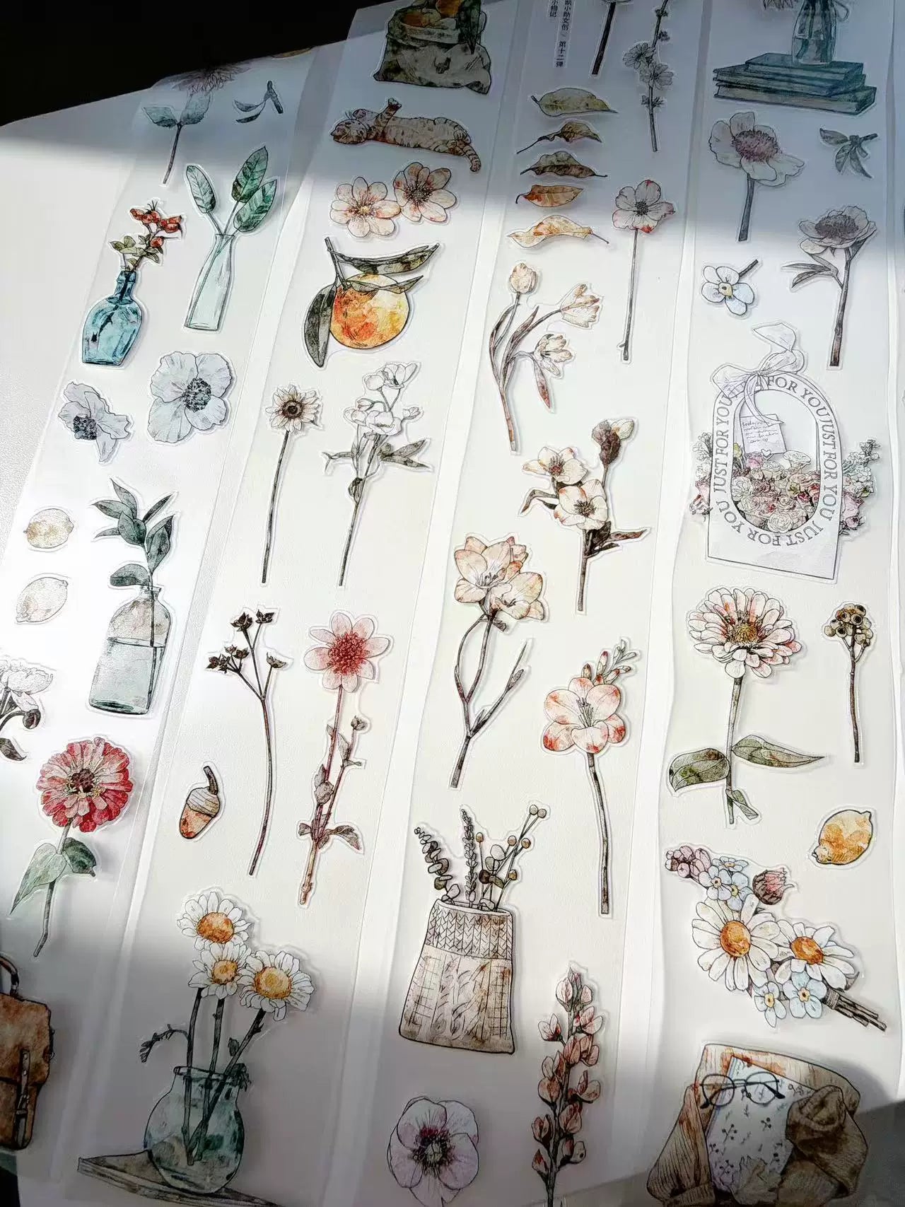 Kaixiaoxun Vol12【Trifles Diary】 Pre-Cut Long Loop Washi/Matte PET Tape for Scrapbook Supplies,Junk Journal Supplies