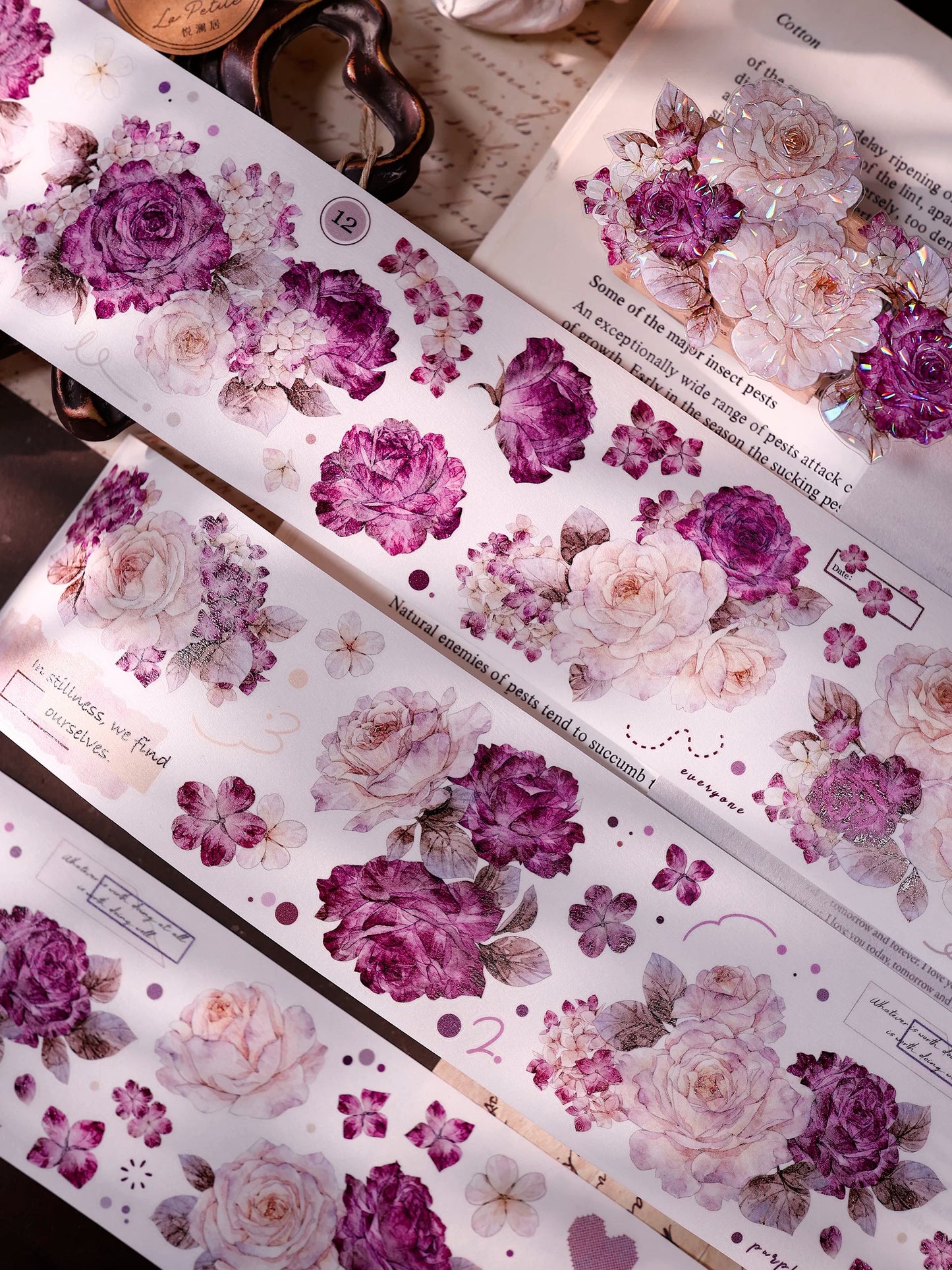 XiaoBaiJia【Zimo Fangxu】Pre-cut Rose Flowers Orginal Design Washi Pet Tape Light Retro Stickers