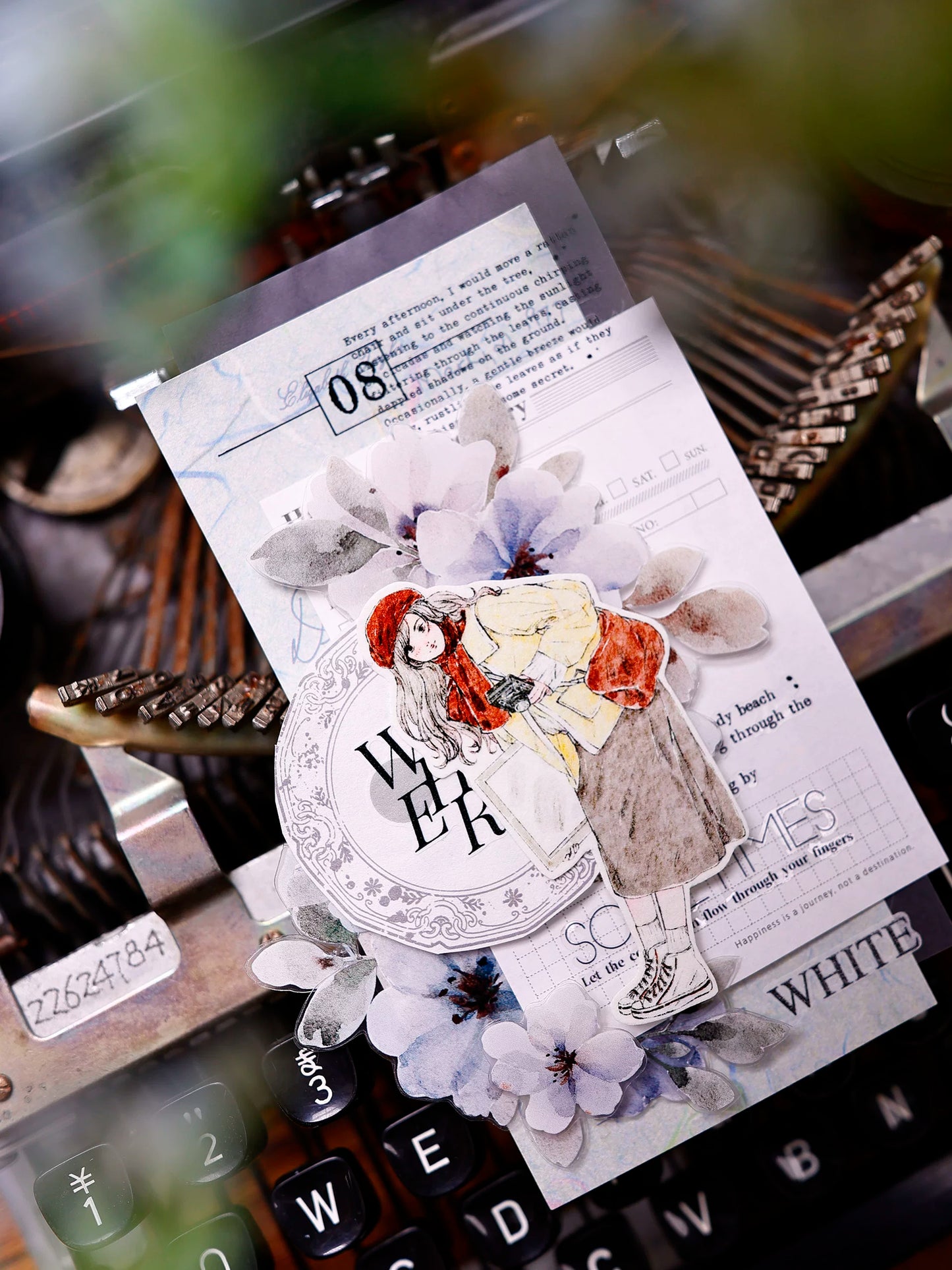 XiaoBaiJia Salt Series【Fog Blue Dense Branches】Pre-cut Orginal Design Washi/Pet Tape Light Retro Stickers