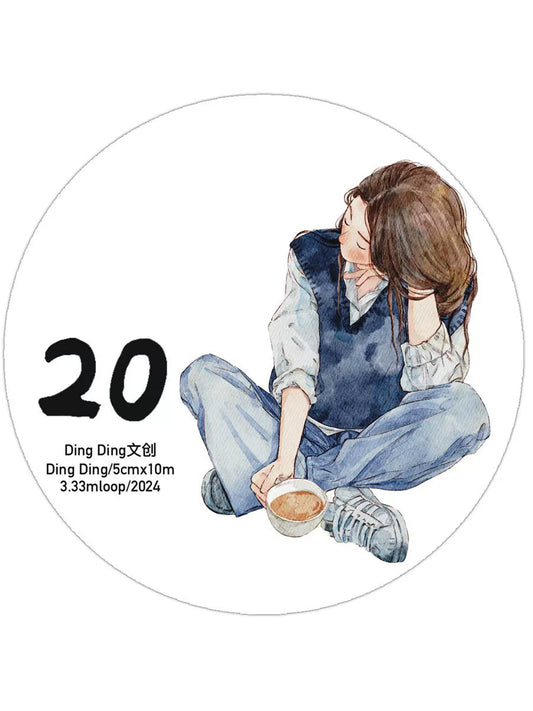 DingDing Vol6【20#】Original Character Design Vintage Casualness Girl Washi PET Tape Versatile Collage Material