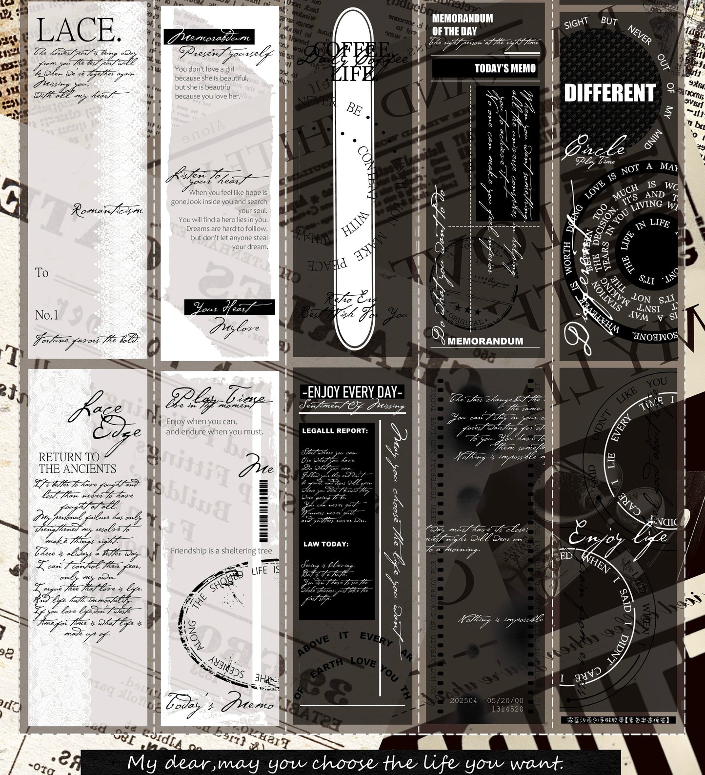 Linlanxi【Plain Semi Transparent Sticky Notes】Original Design Black and White Half Transparent Memo Washi/Pet Tape