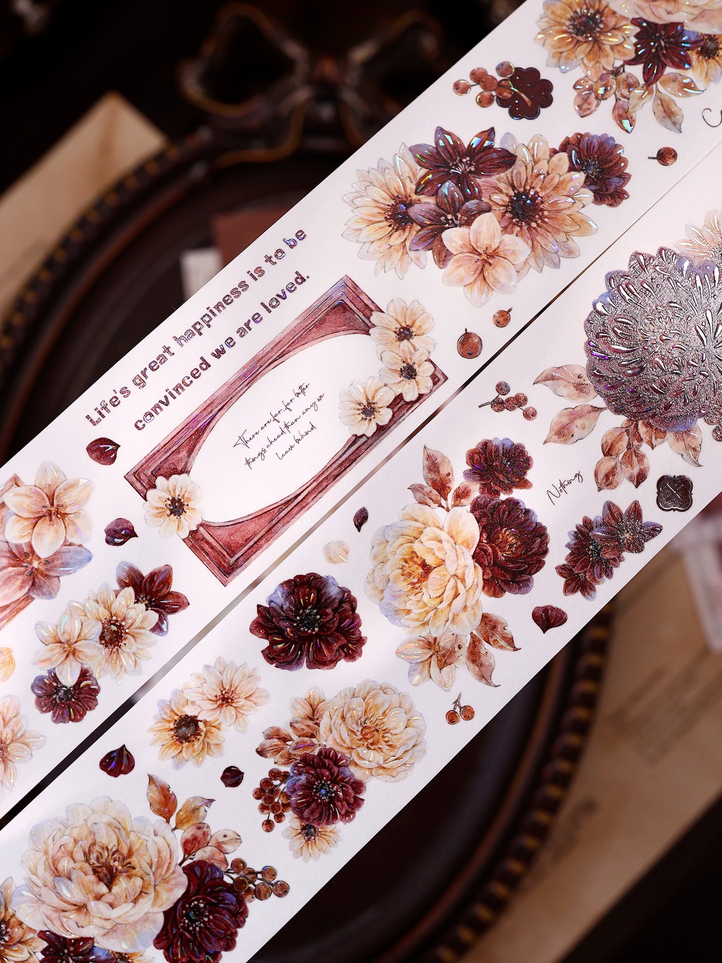 XiaoBaiJia【Peony Shadow Flower Description】Pre-cut Floral Orginal Design Washi Pet Tape Light Retro Stickers
