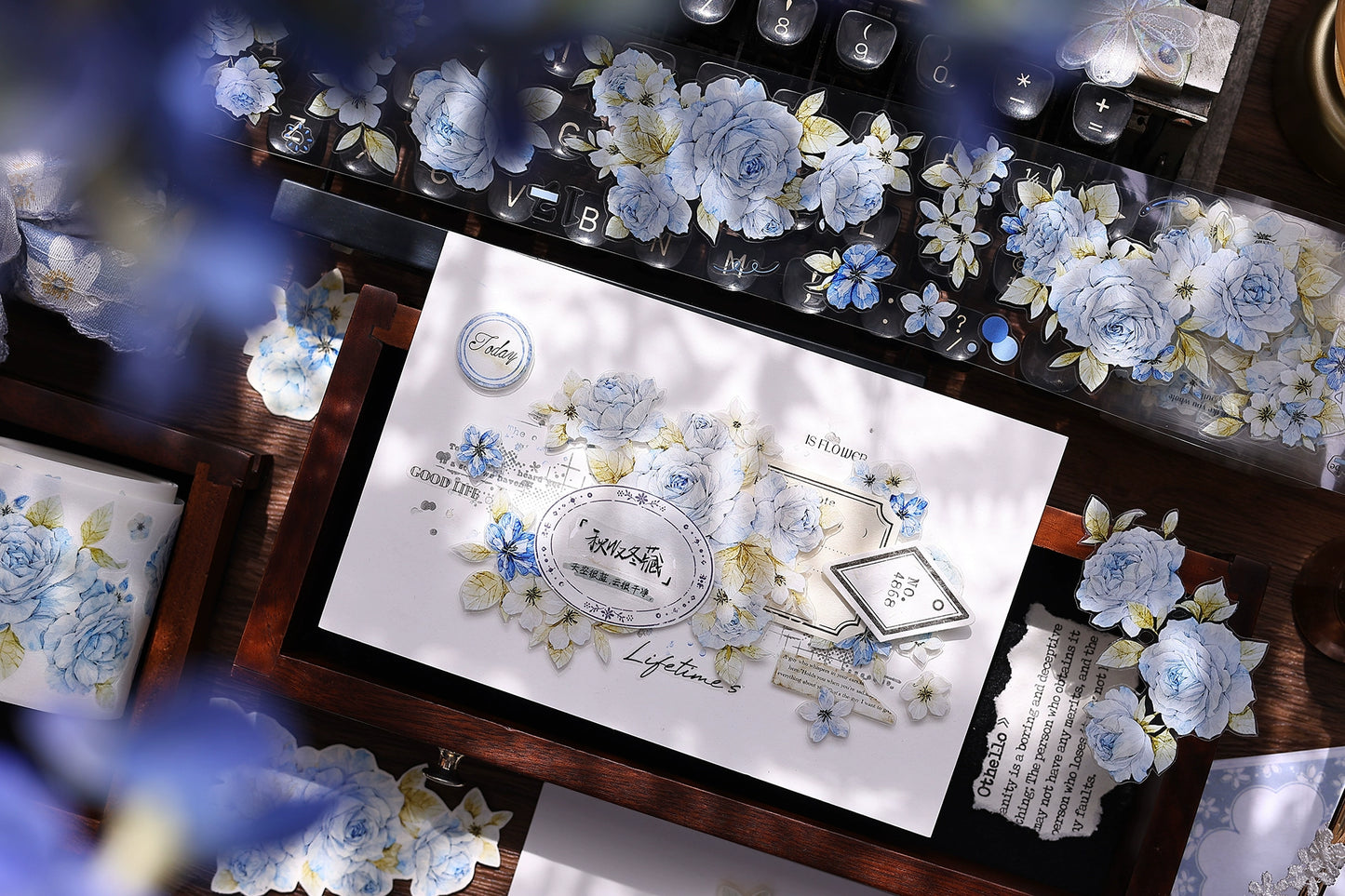 XiaoBaiJia【Jian Shi Blue】Light Retro Orginal Design Washi Pet Tape Landscape Stickers