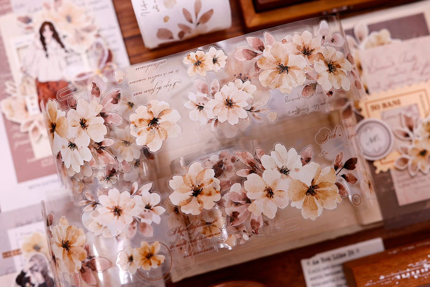 XiaoBaiJia Salt Series【Warm Yellow Fragrant Branches】Pre-cut Orginal Design Washi/Pet Tape Light Retro Stickers