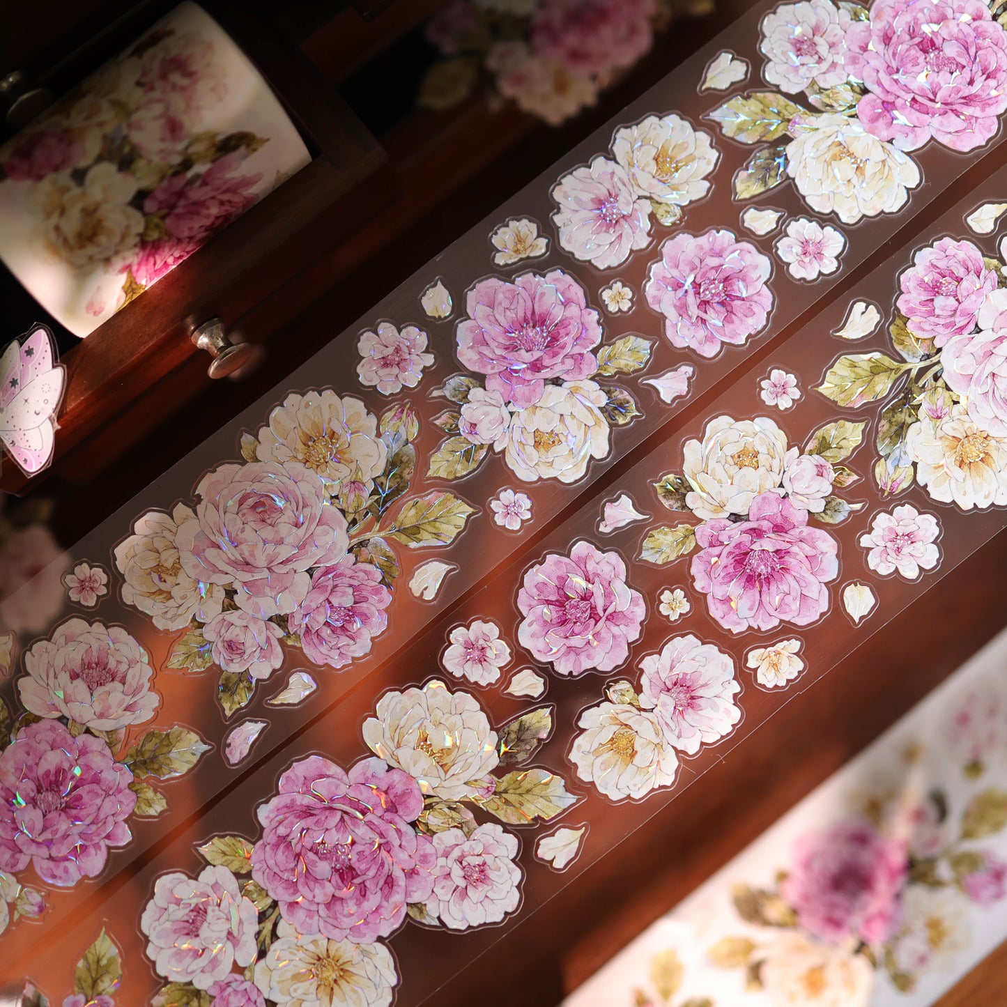 YiEr Vol17【Peach Mist and White Fluff】Kiss-cut Floral Washi Tape and PET Stickers