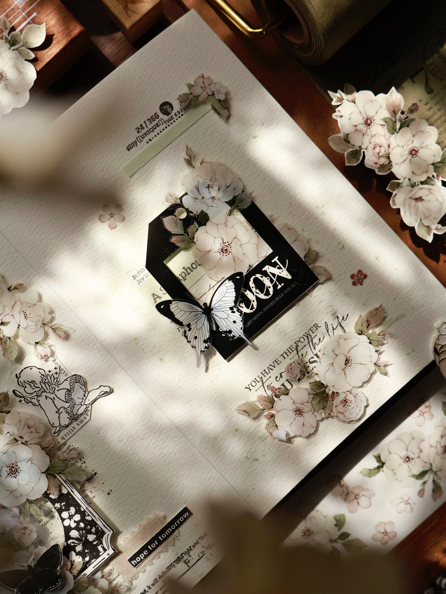 YiEr Vol15【Moonlight Rose】Orginal Design Pre-cut Washi/Pet Floral Tape Light Retro Landscaping Stickers