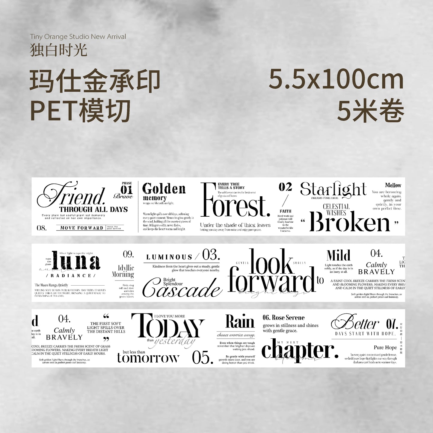 TianCheng-Vol8【Time for Solitude】English Text Washi/PET Tape,for Scrapbook Supplies,Scrapbook Tape Stickers,Junk Journal Supplies