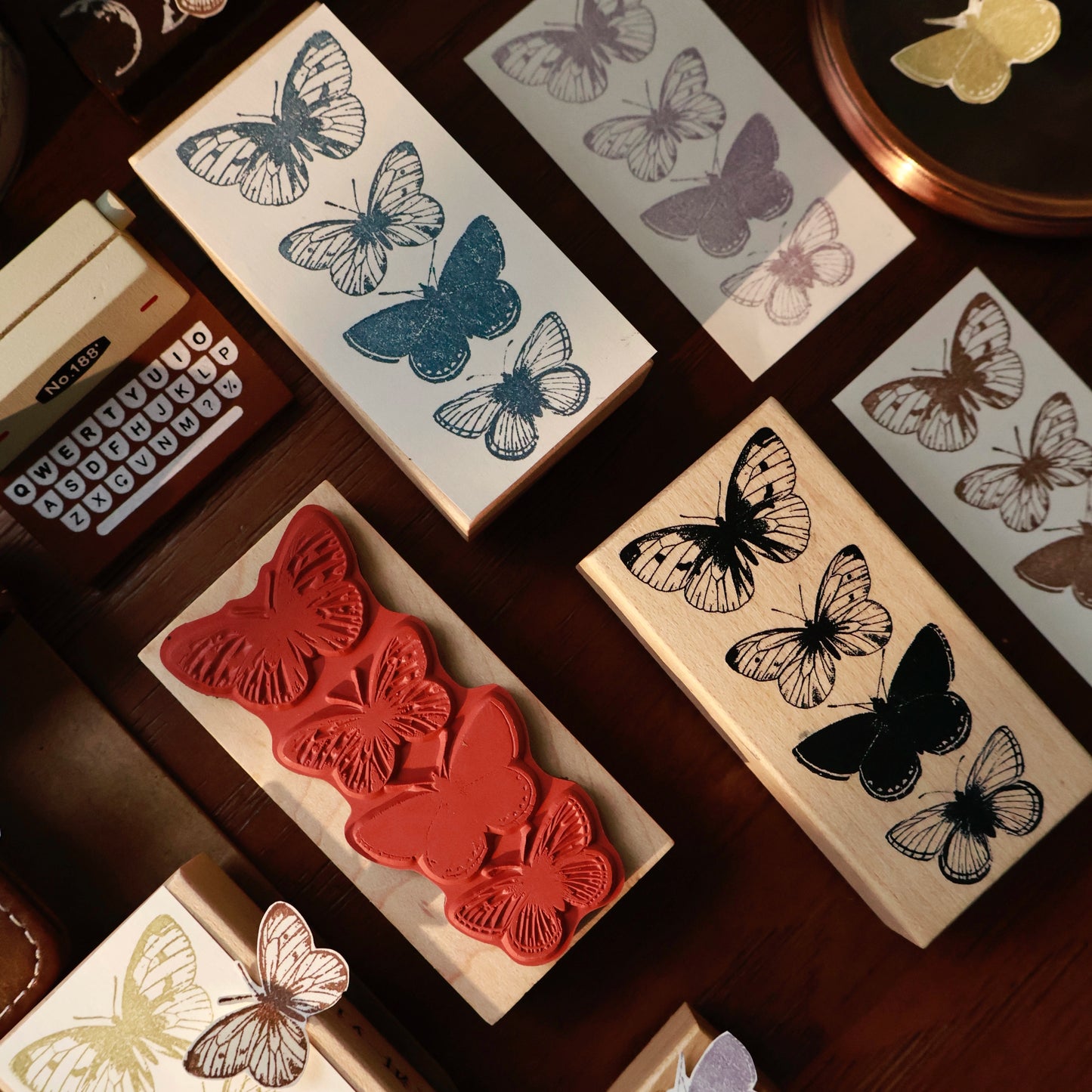 YiEr Vol15【Ink Colored Butterfly】Imported Maple Red Rubber and Maple Wood Stamp