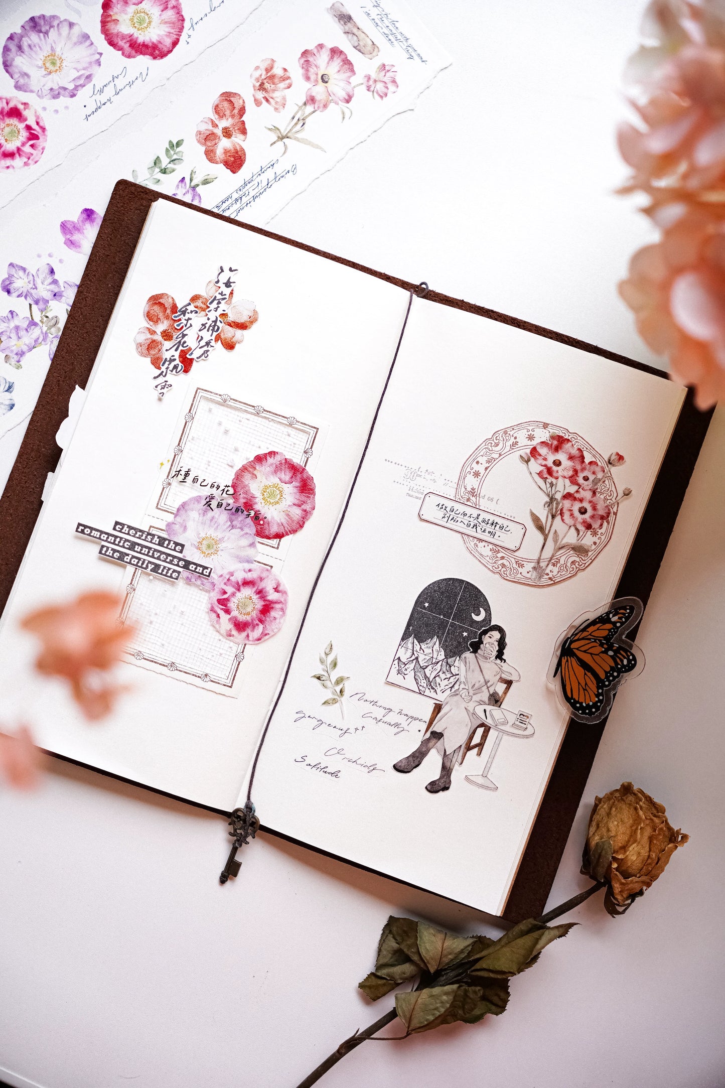 YuanZi Vol7【A Touch of Spring】Orginal Design Washi/Pet Tape Light Retro Flowers Stickers,for Scrapbook Supplies,Scrapbook Tape Stickers,Junk Journal Supplies