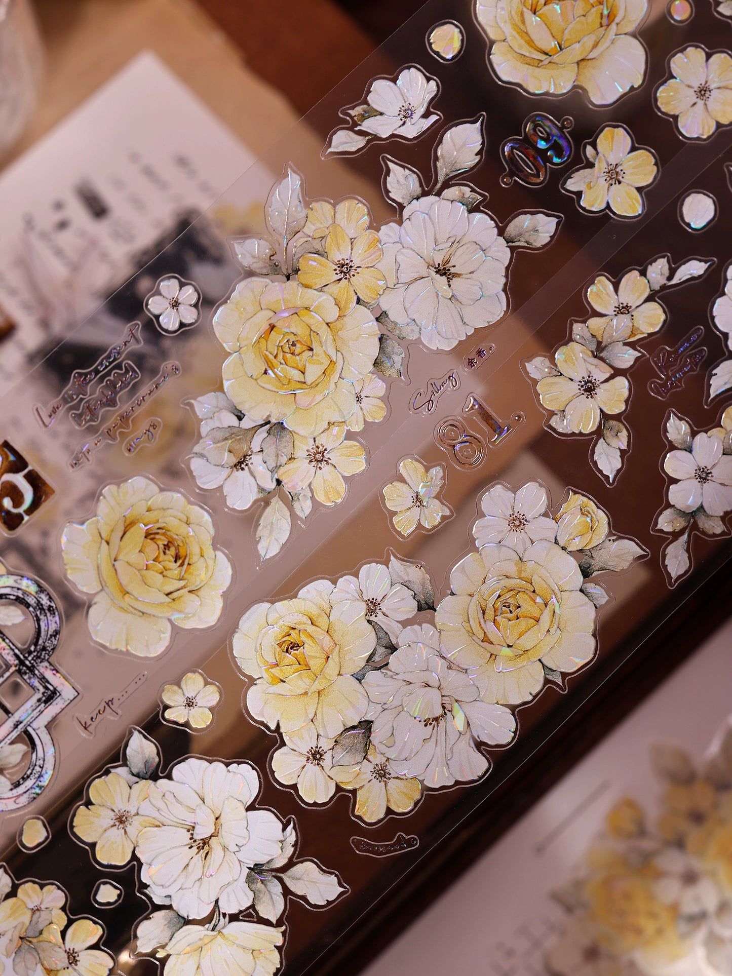 XiaoBaiJia【Yellow Rose】Light Retro Orginal Design Washi Pet Tape Landscape Stickers