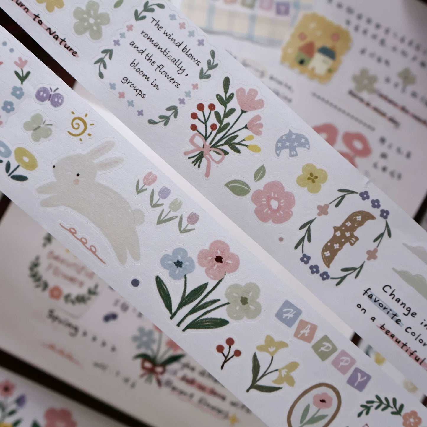 YiEr Minimalist Style Vol4【Rabbit Flower Story】Pre-cut Light Retro Orginal Design Washi Pet Tape Landscape Stickers