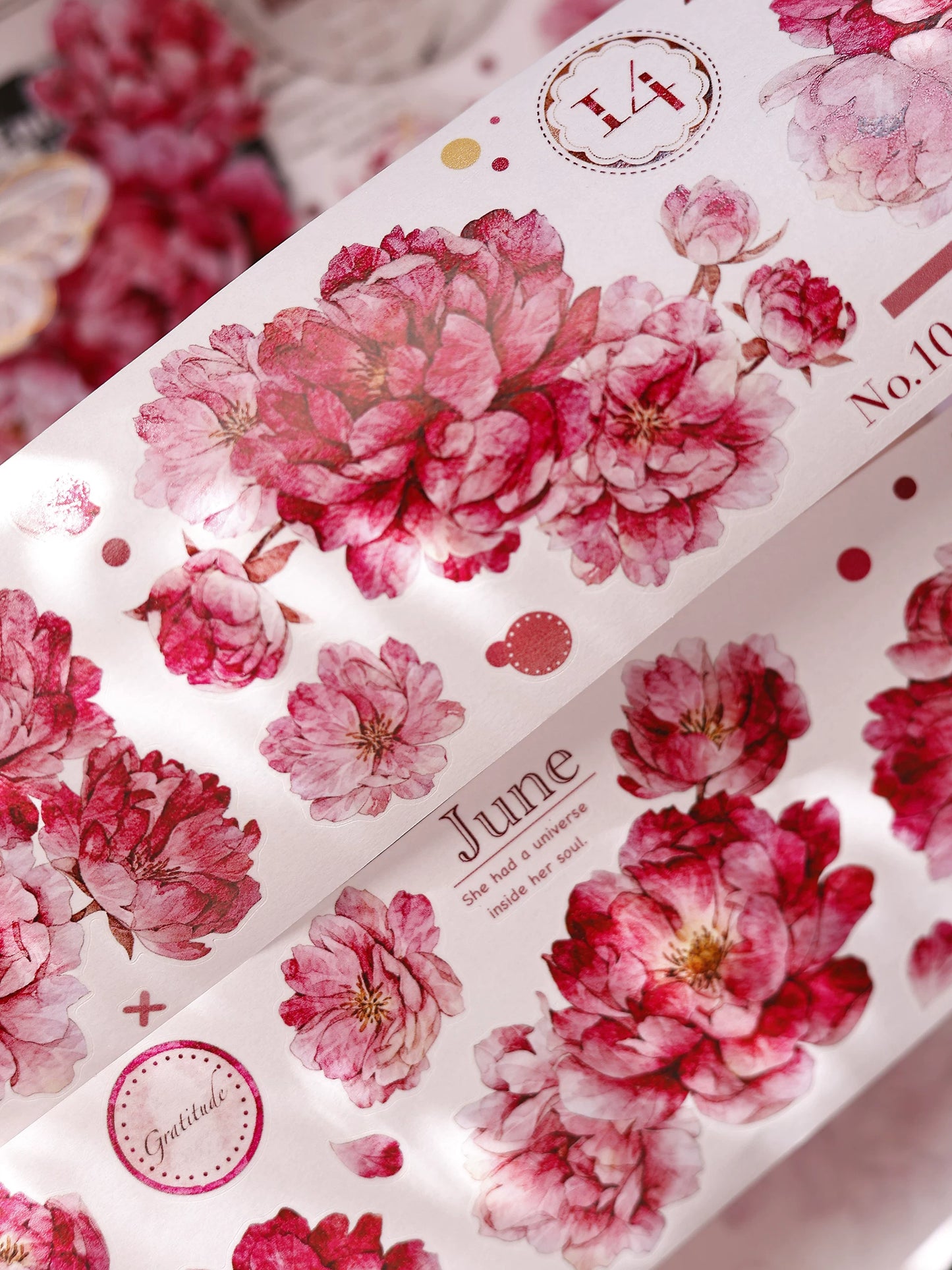 XiaoBaiJia Salt Series【Peony】Orginal Design Kiss-cut Washi/Pet Floral Tape Light Retro Landscaping Stickers