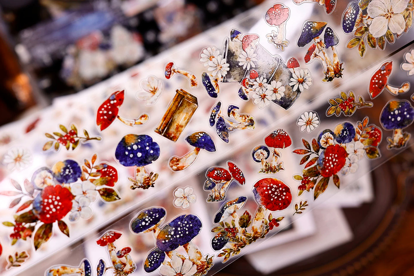 XiaoBaiJia【Mushroom Tales in the Woods】Orginal Design Kiss-cut Washi Pet Floral Tape Light Retro Landscaping Stickers