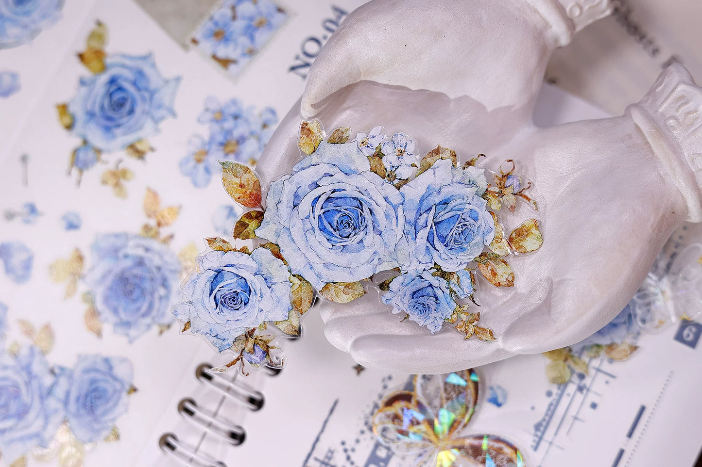 XiaoBaiJia Salt Series【Clear Dew】Pre-cut Orginal Design Floral Washi/Pet Tape Light Retro Stickers