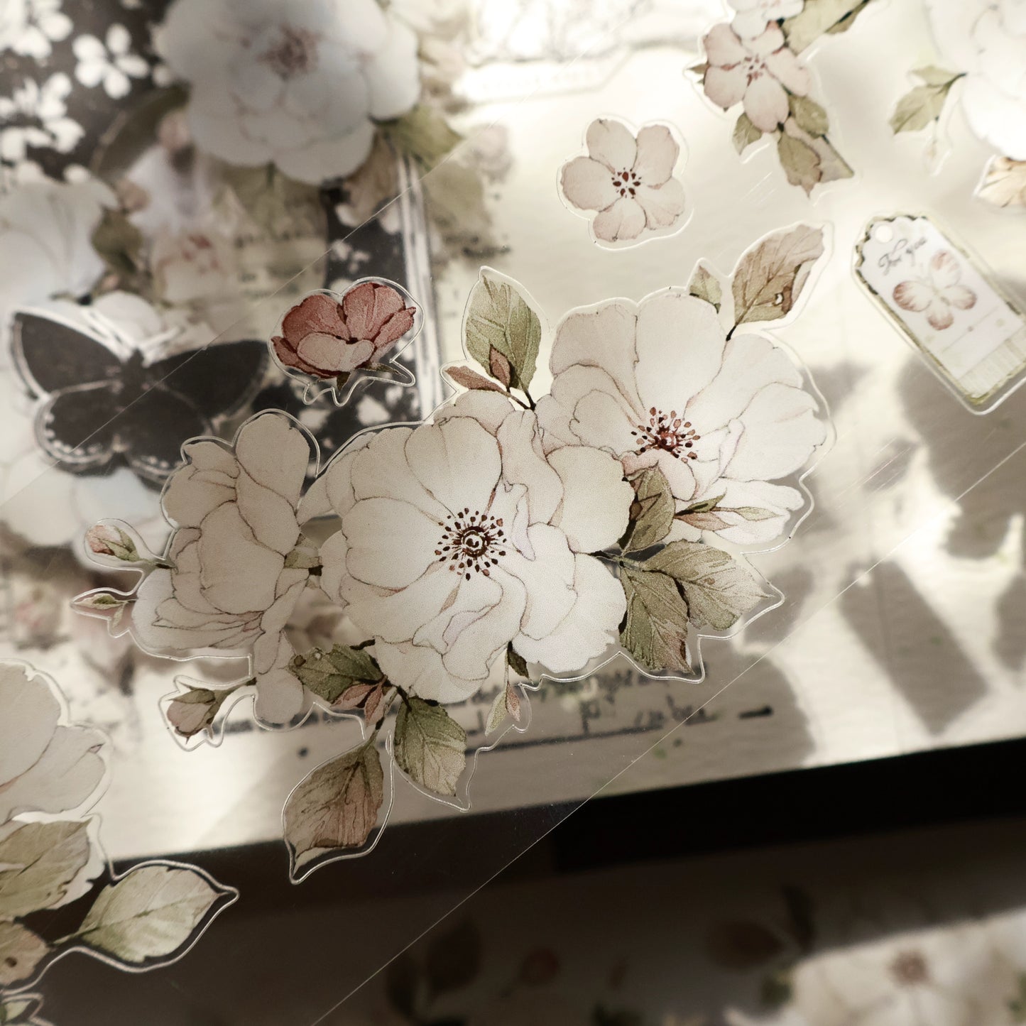 YiEr Vol15【Moonlight Rose】Orginal Design Pre-cut Washi/Pet Floral Tape Light Retro Landscaping Stickers