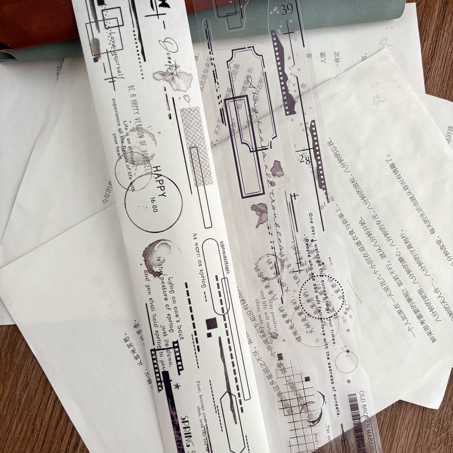 ZiYuanSu【Old Imprint】Background Line Grid Text Pre-cut Washi/PET Tape