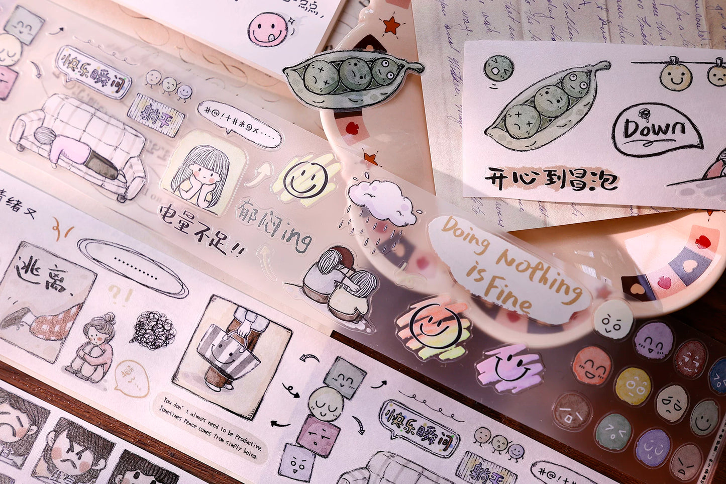 XiaoBaiJia Salt Series【Small Emotions】Pre-cut Orginal Design Vintage Text Washi/Pet Tape Light Retro Stickers