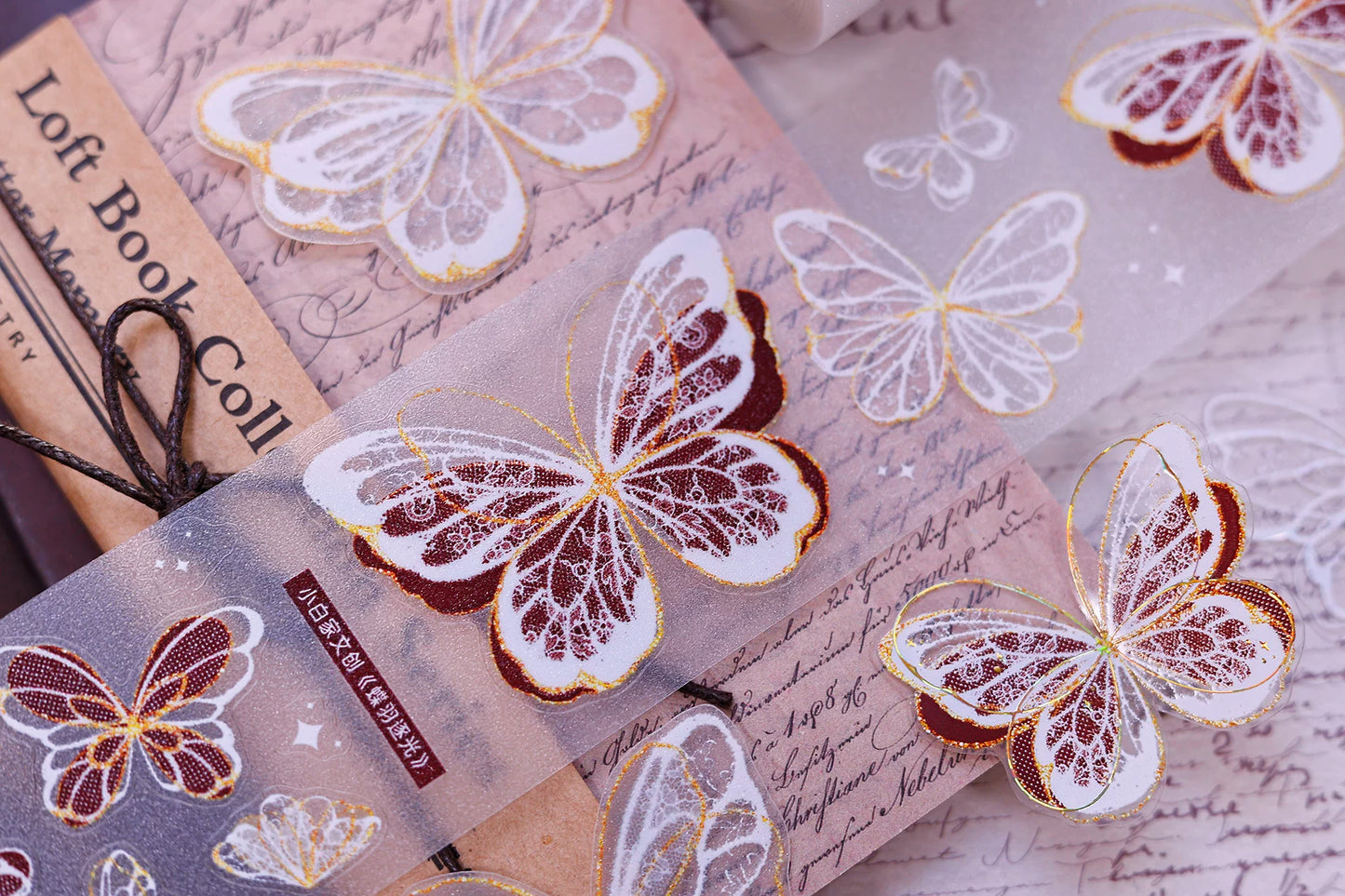 XiaoBaiJia Salt Series【Butterfly Feathers Chasing Light】Orginal Design Kiss-cut Washi/Pet Floral Tape Light Retro Landscaping Stickers