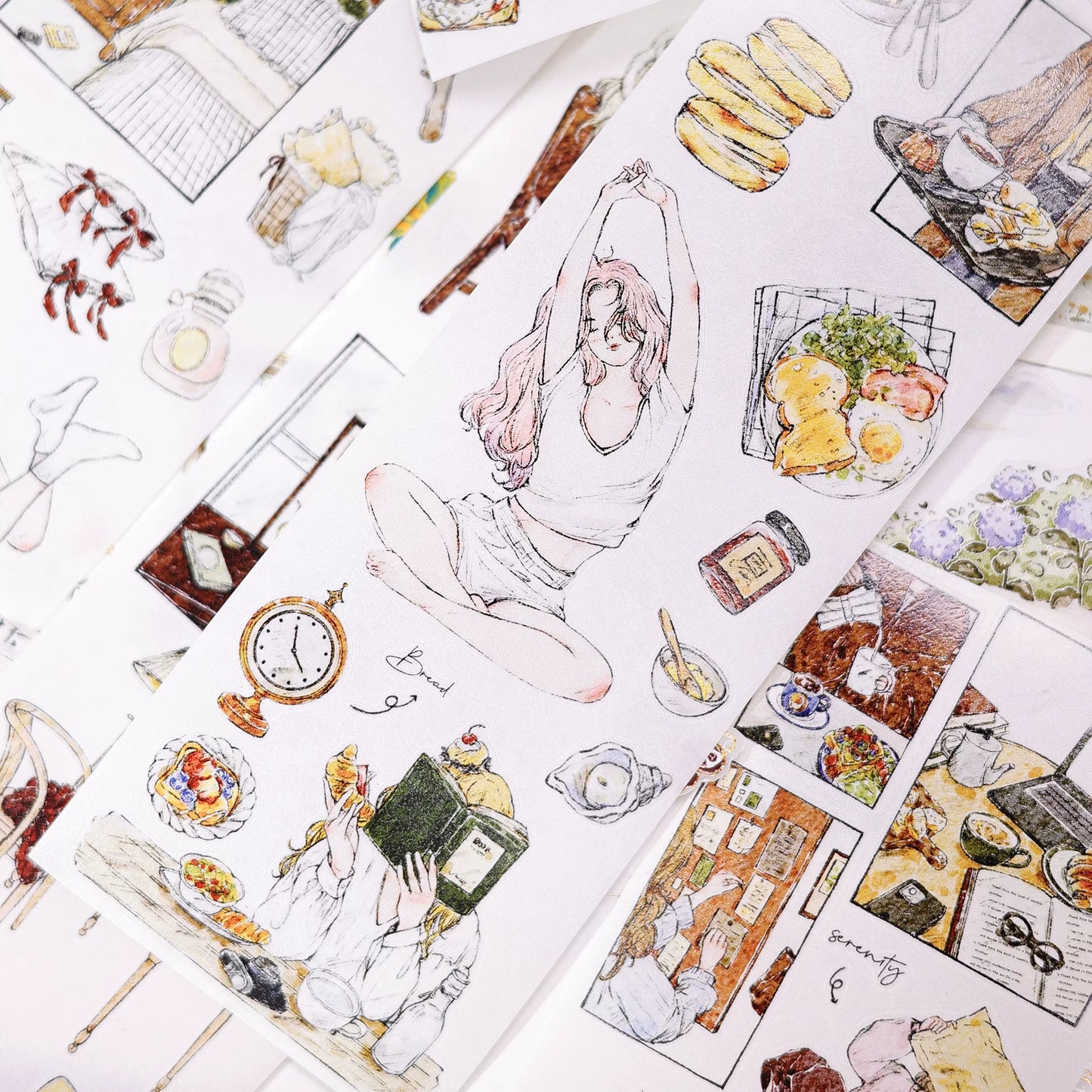 XiaoBaiJia Salt Series【Life Scroll】Pre-cut Orginal Design Washi/Pet Tape Light Retro Stickers
