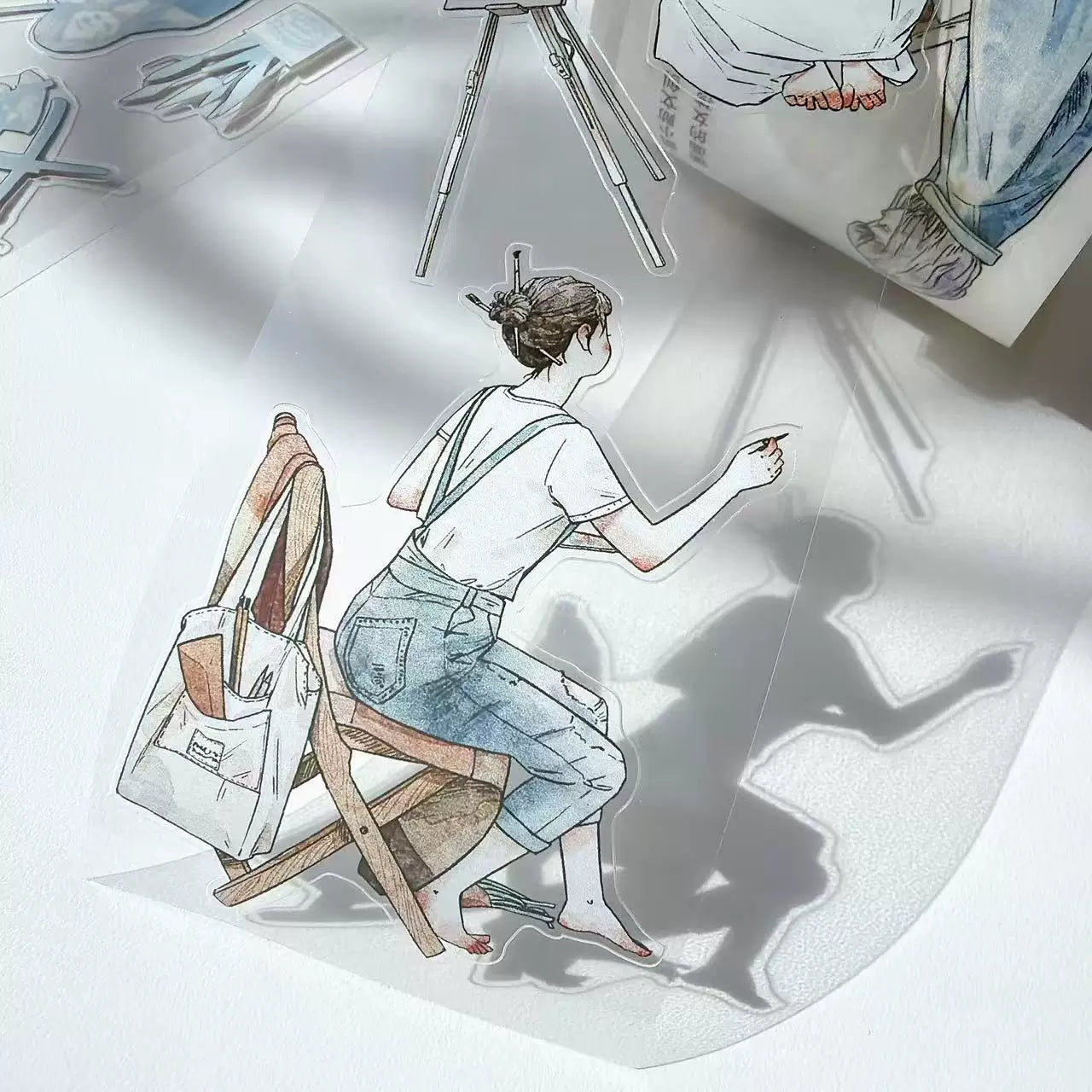 Kaixiaoxun Vol12【The Girl Who Draws】 Pre-Cut Long Loop Washi/Matte PET Tape for Scrapbook Supplies,Junk Journal Supplies