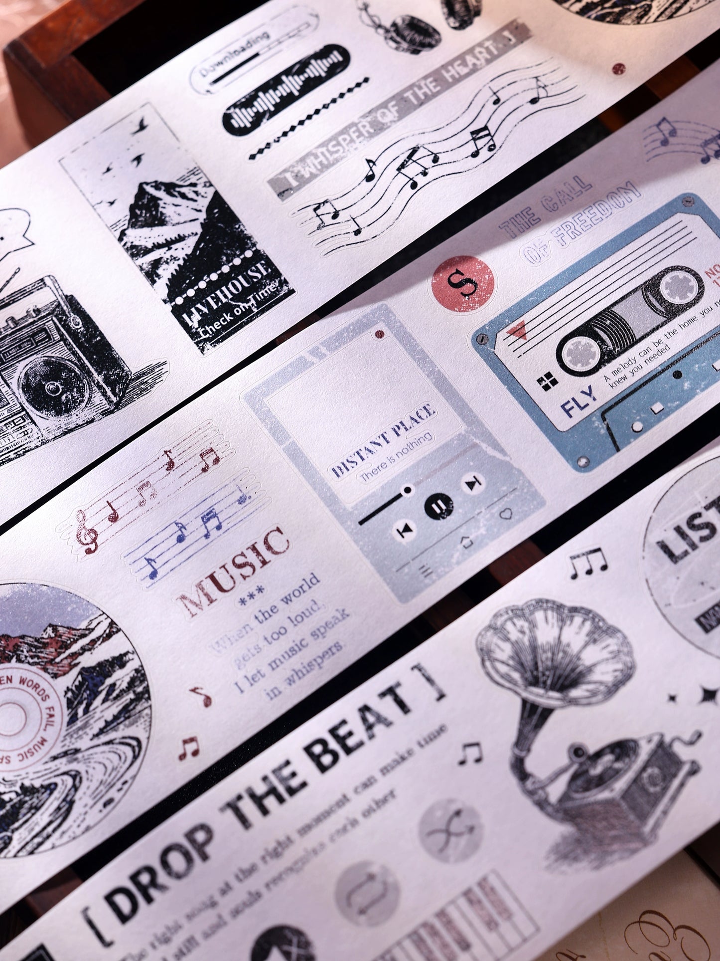 XiaoBaiJia【Echo】Light Retro Orginal Design Bordered Records Washi Pet Tape Landscape Stickers