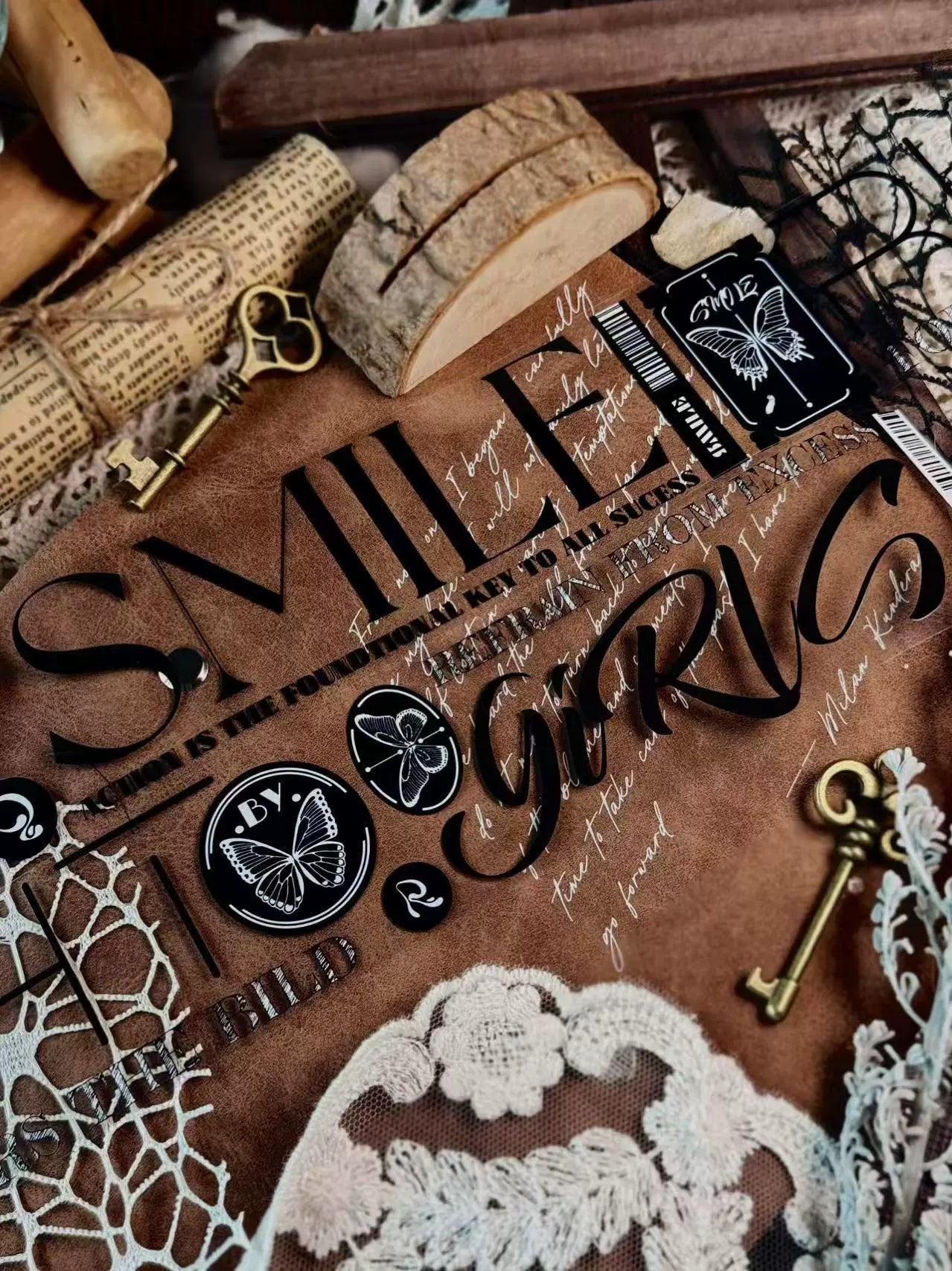 Linlanxi 【Residual Charm and Flowing Light】Original Pre-cut Washi/Pet Tape,New Fashion Retro Wider English Text