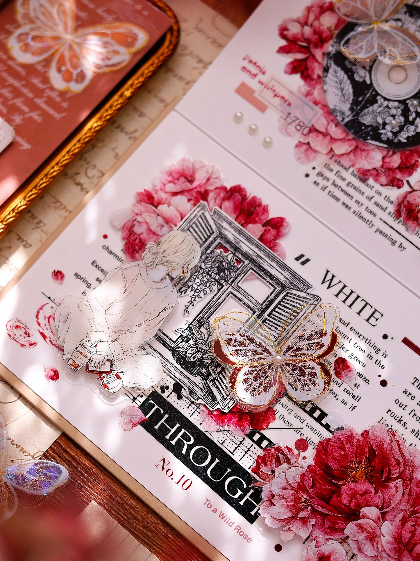 XiaoBaiJia Salt Series【Butterfly Feathers Chasing Light】Orginal Design Kiss-cut Washi/Pet Floral Tape Light Retro Landscaping Stickers