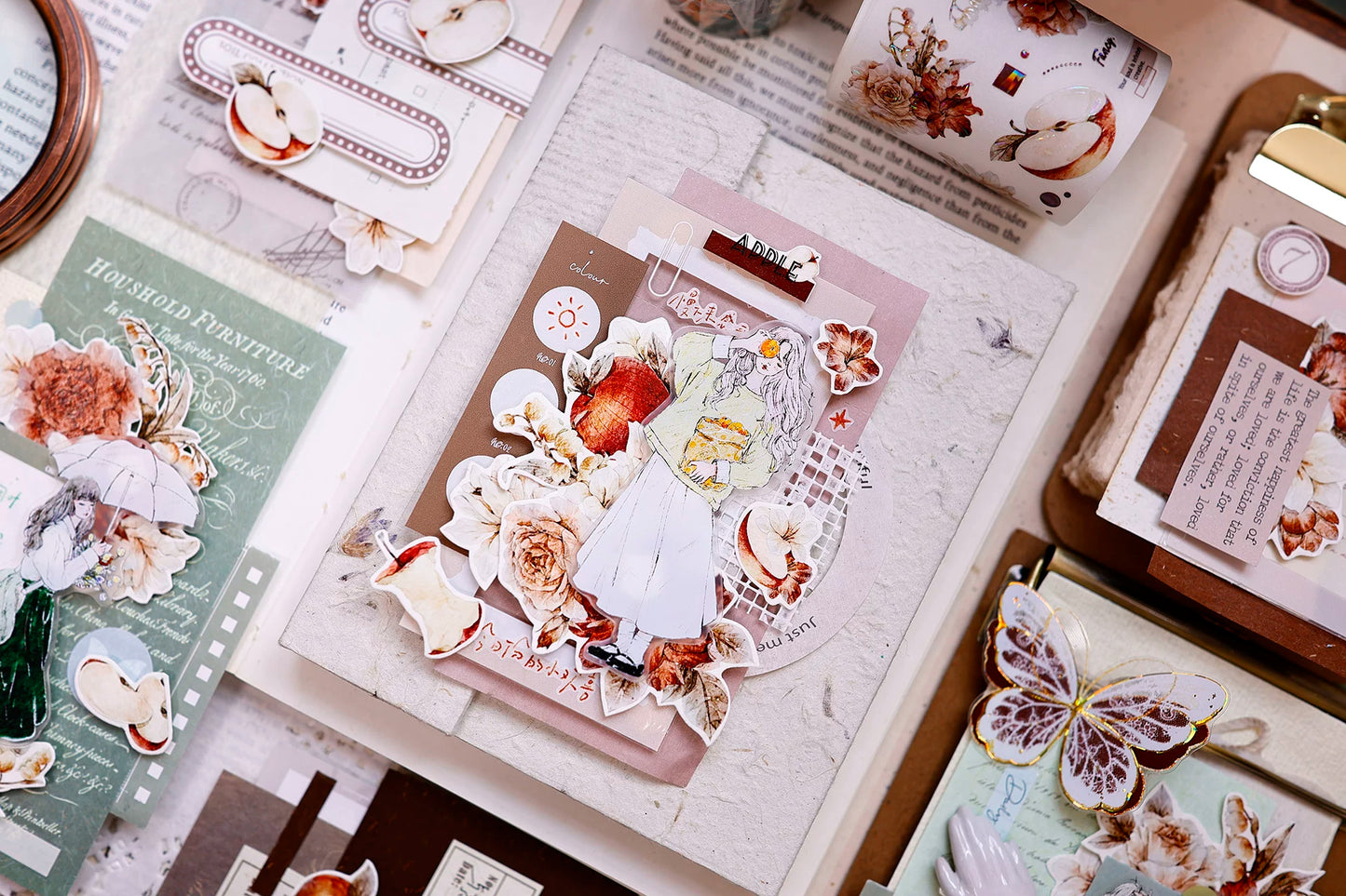 XiaoBaiJia【Sweet Dream Blossoms】Orginal Design Kiss-cut Washi/Pet Floral Tape Light Retro Landscaping Stickers