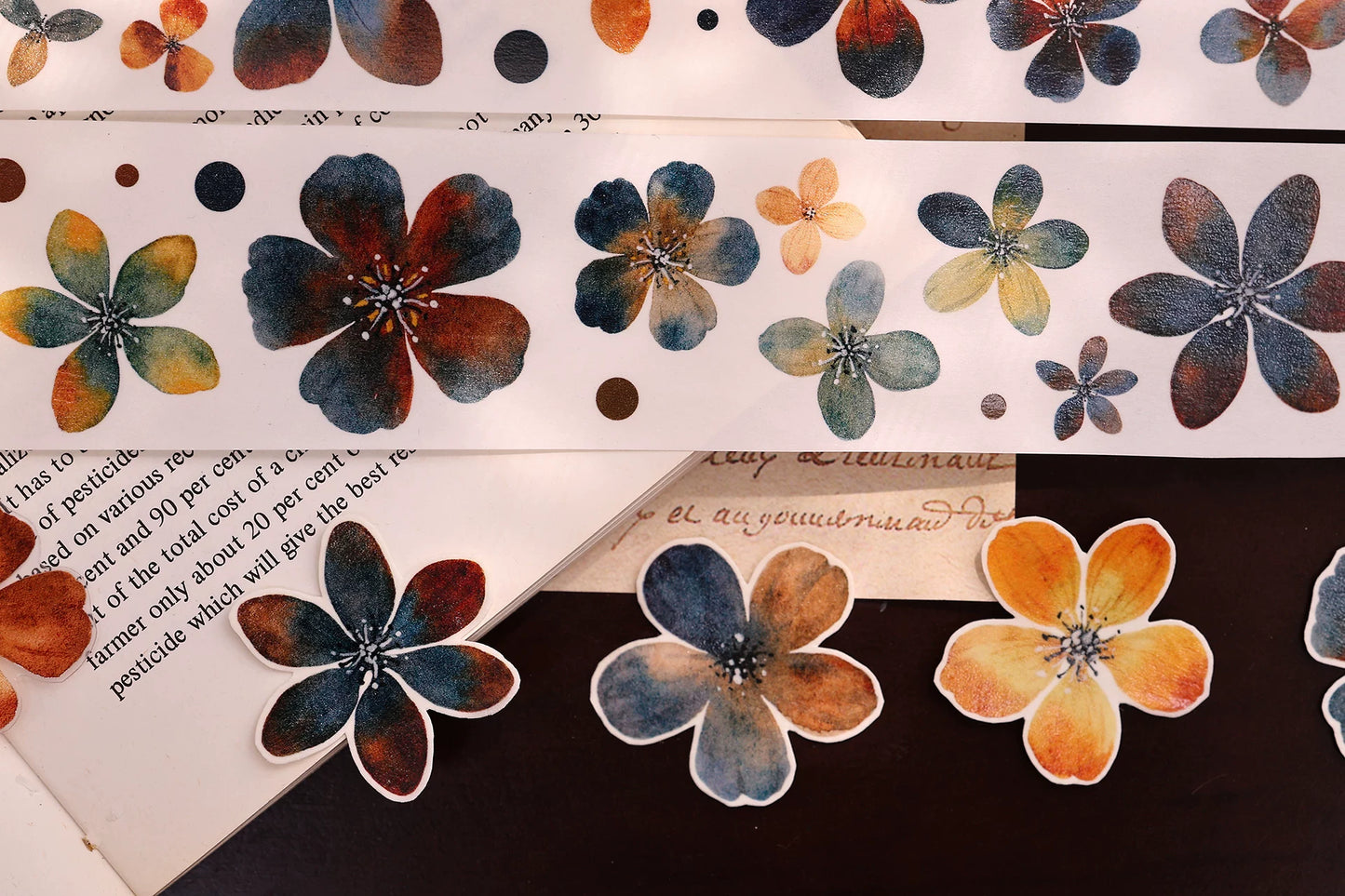 XiaoBaiJia Salt Series【Cold Tea Brown】Orginal Design Kiss-cut Washi/Pet Floral Tape Light Retro Landscaping Stickers