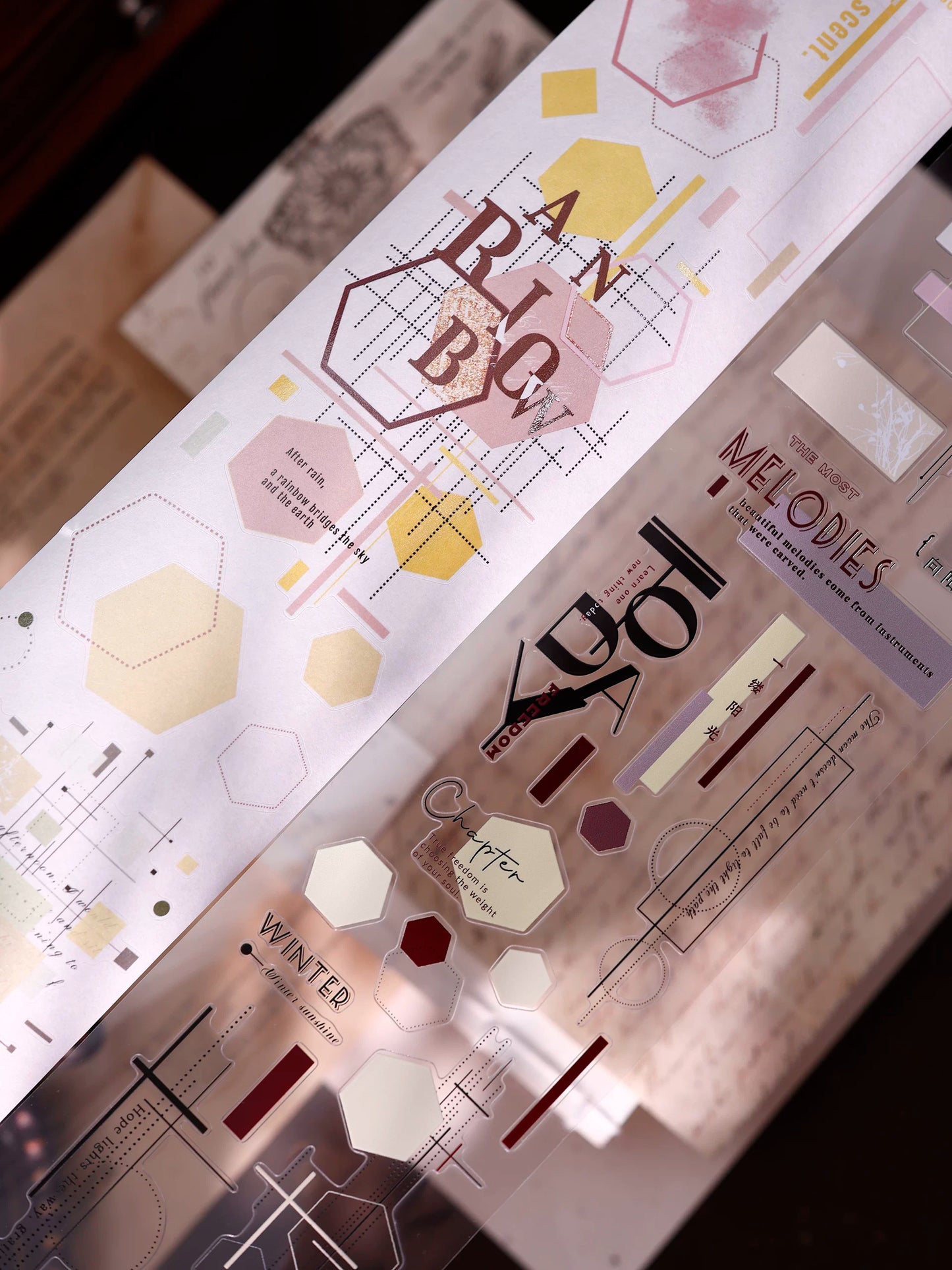 XiaoBaiJia【Geometric Set】Pre-cut Text Line Base Orginal Design Washi Pet Tape Light Retro Stickers