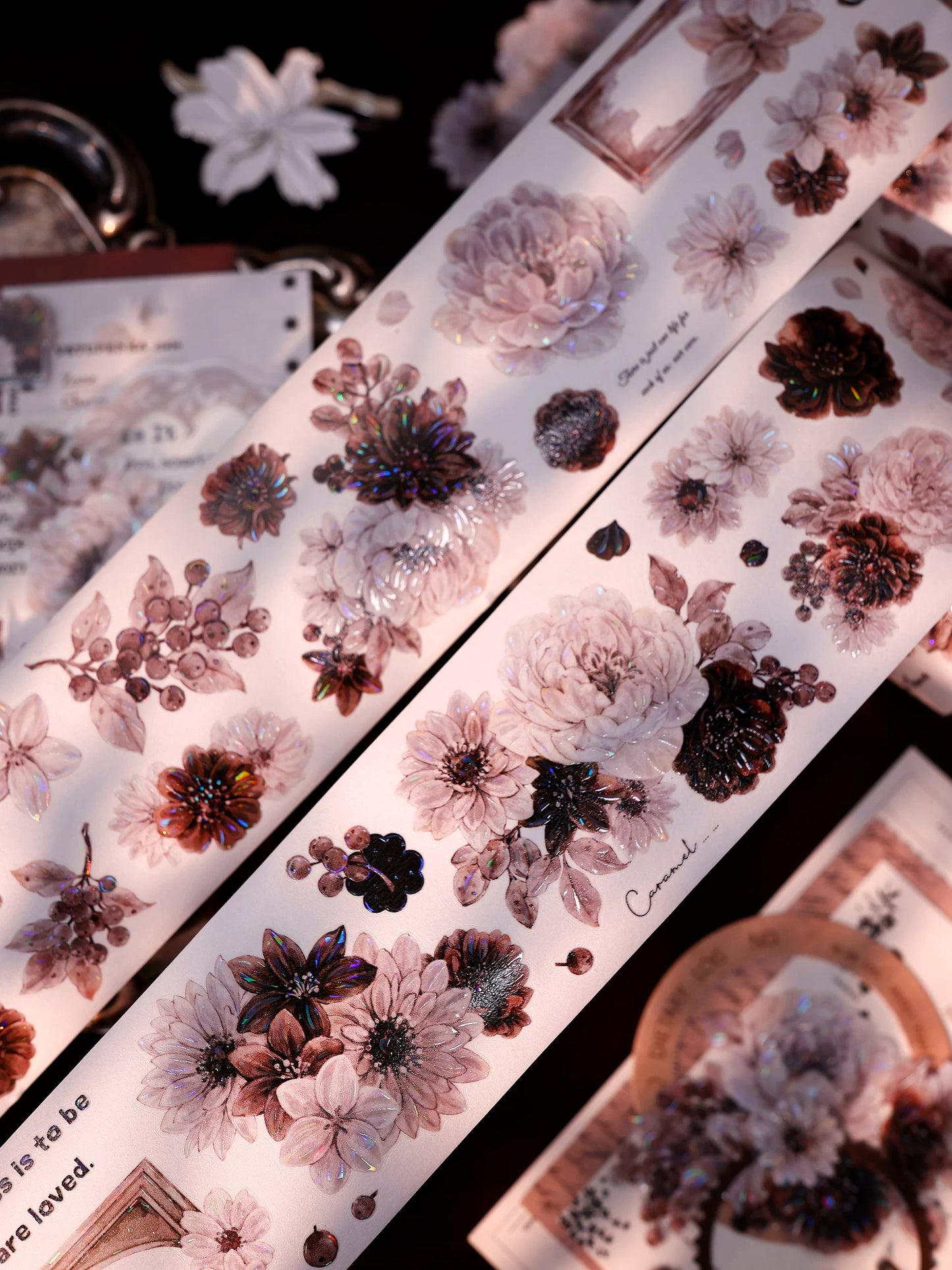 XiaoBaiJia【Brown Shadow Old Paper】Pre-cut Floral Orginal Design Washi Pet Tape Light Retro Stickers