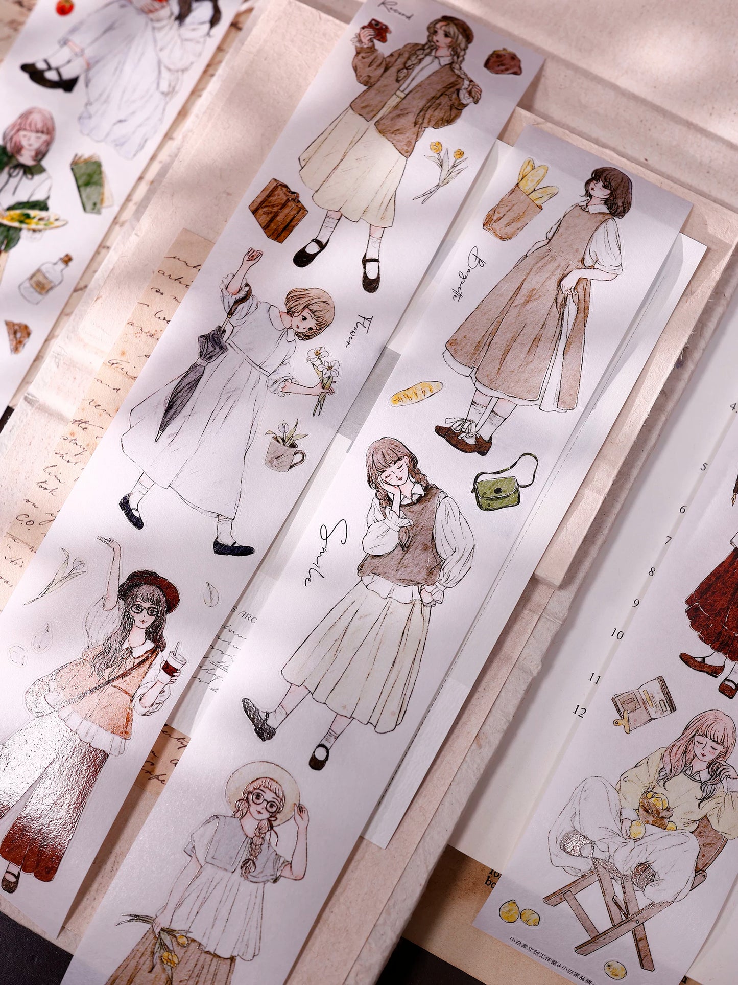 XiaoBaiJia Salt Series【Poetic Girl】Pre-cut Orginal Design Washi Pet Tape Light Retro Stickers