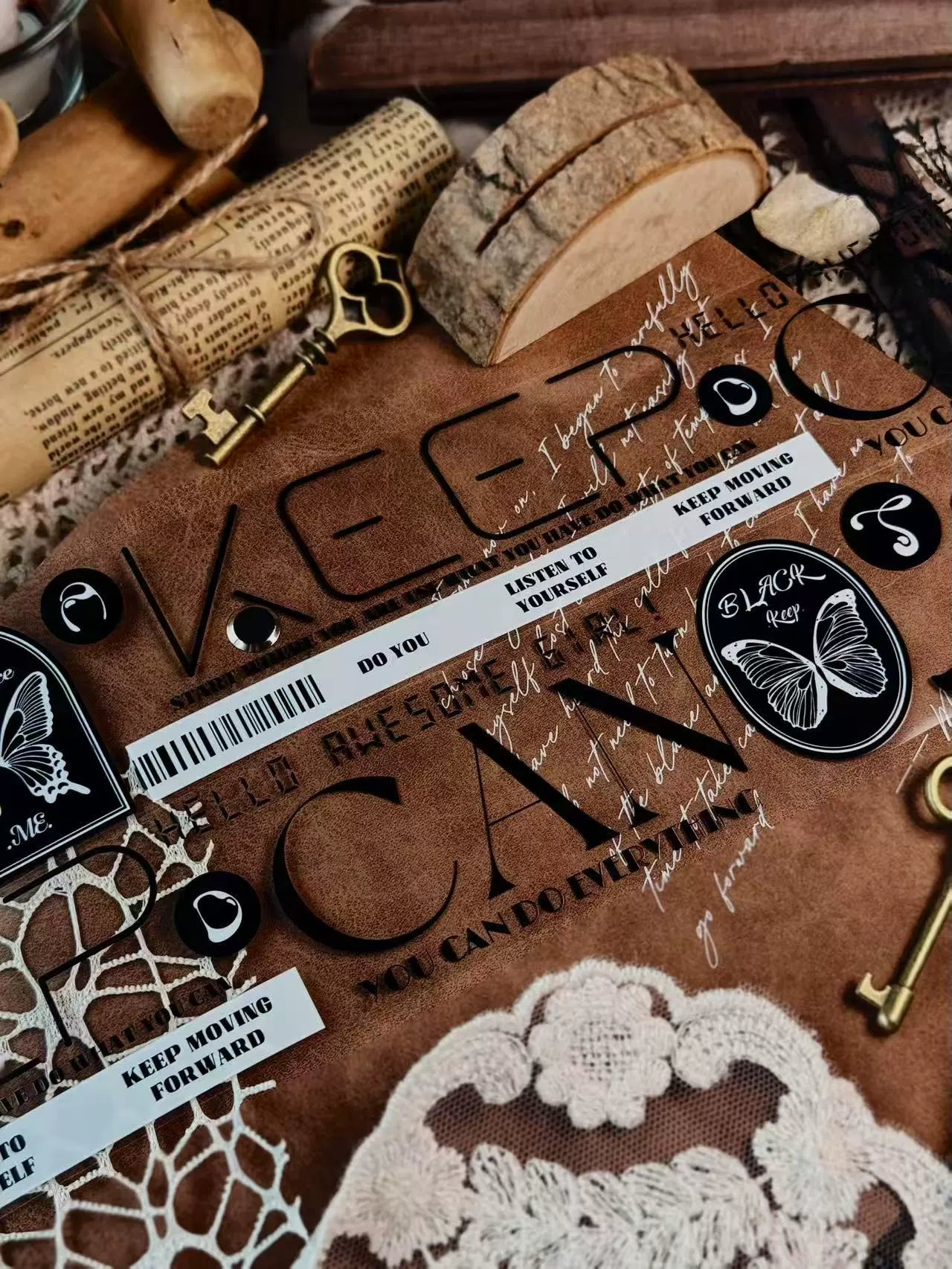 Linlanxi 【Residual Charm and Flowing Light】Original Pre-cut Washi/Pet Tape,New Fashion Retro Wider English Text