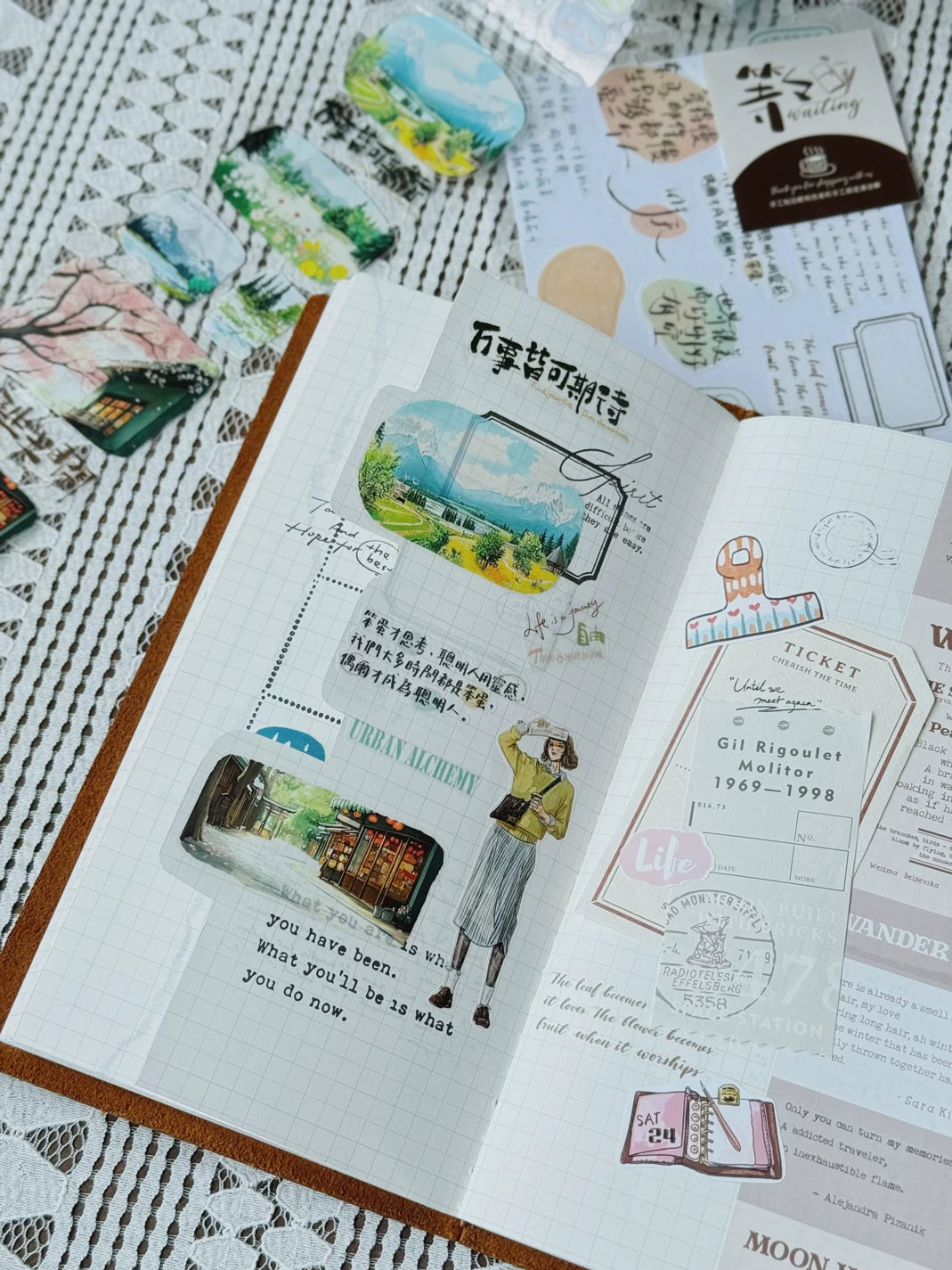 Wait Studio【Pick up Light Themed Scenery】Pre-cut Light Retro Washi/PET Tape