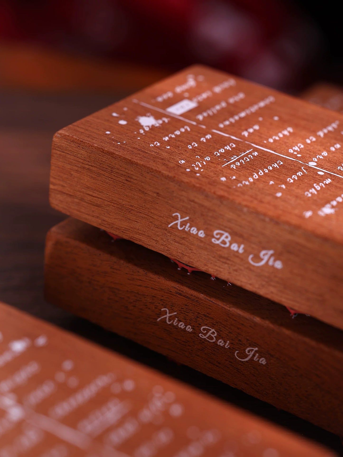 XiaoBaiJia【Basic Text Backgroud Stamp】Imported Shabili Red Rubber and Maple Wood Stamp